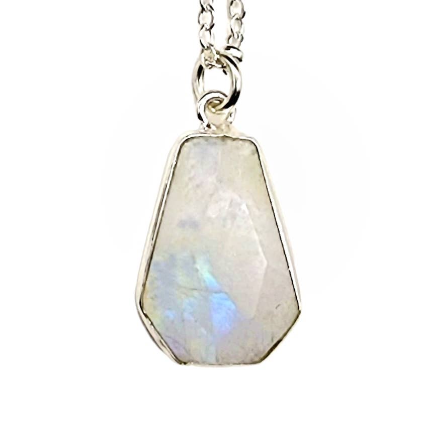 Rainbow Moonstone Dainty Faceted Coffin Necklace