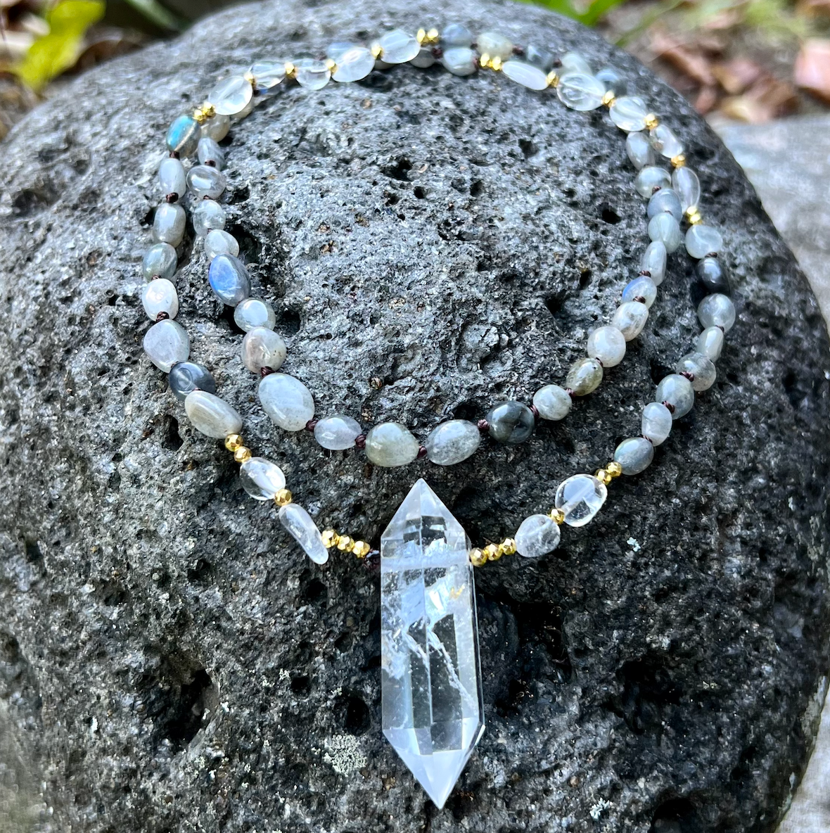 Labradorite Necklace with Crystal Quartz Pendant