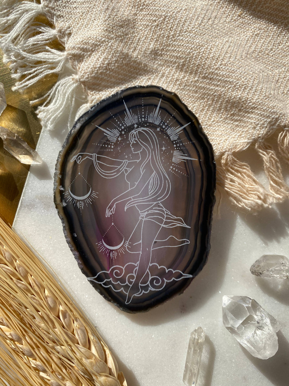 Libra Zodiac Symbol Agate Slice