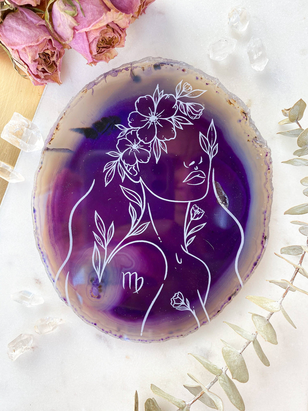 Virgo Zodiac Symbol Agate Slice