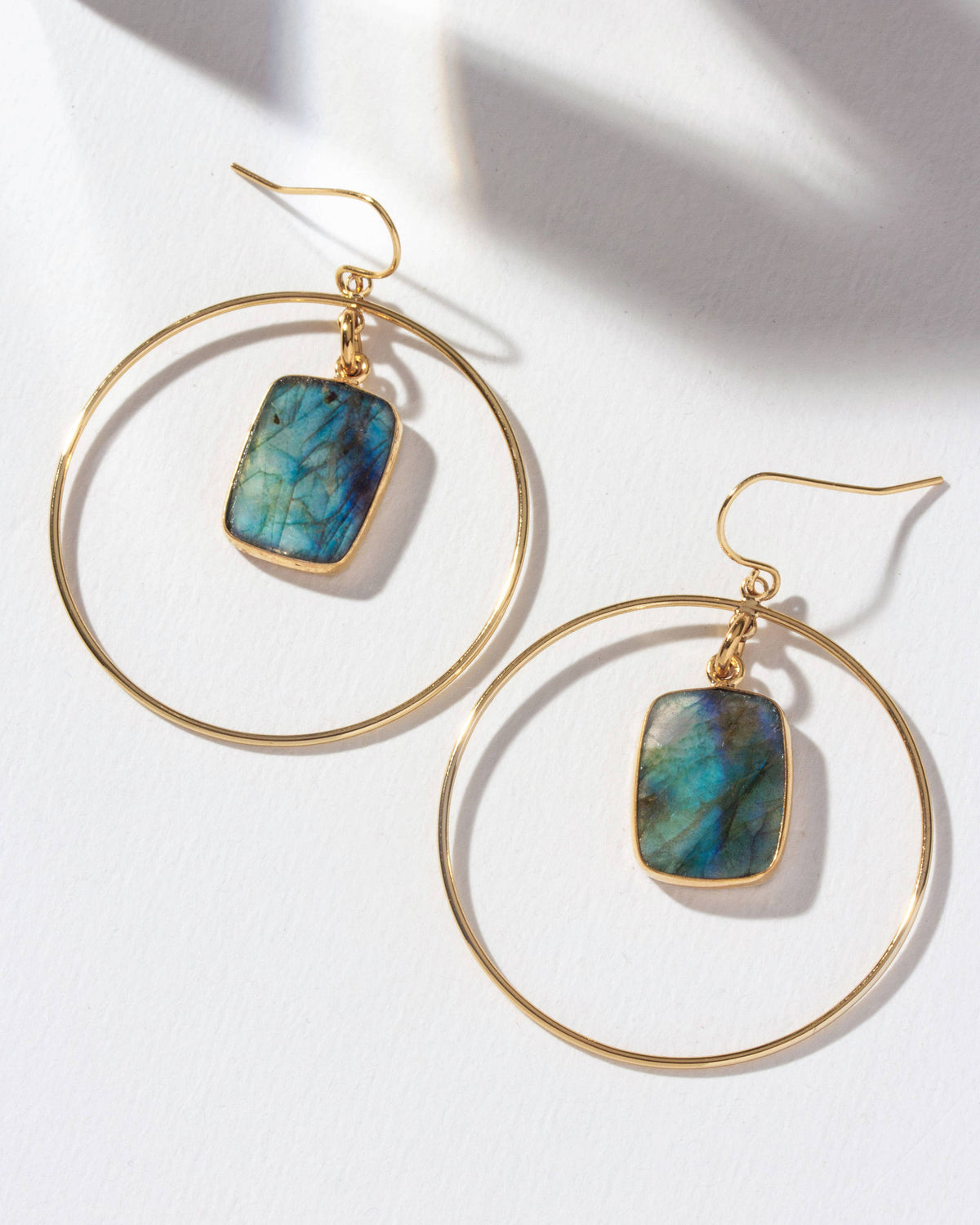 Labradorite Gold Hoop Earrings