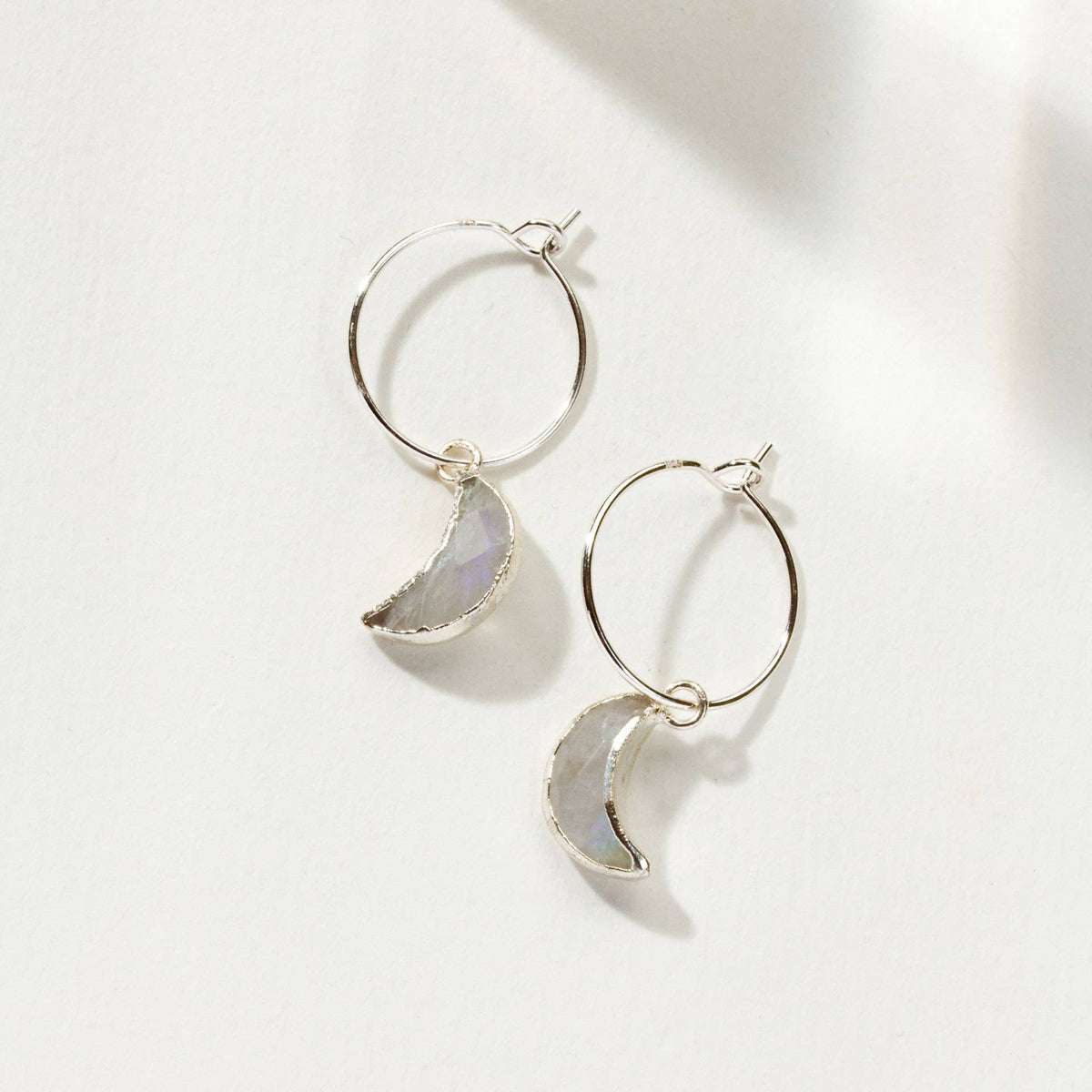 Rainbow Moonstone Eclipse Hoop Earrings