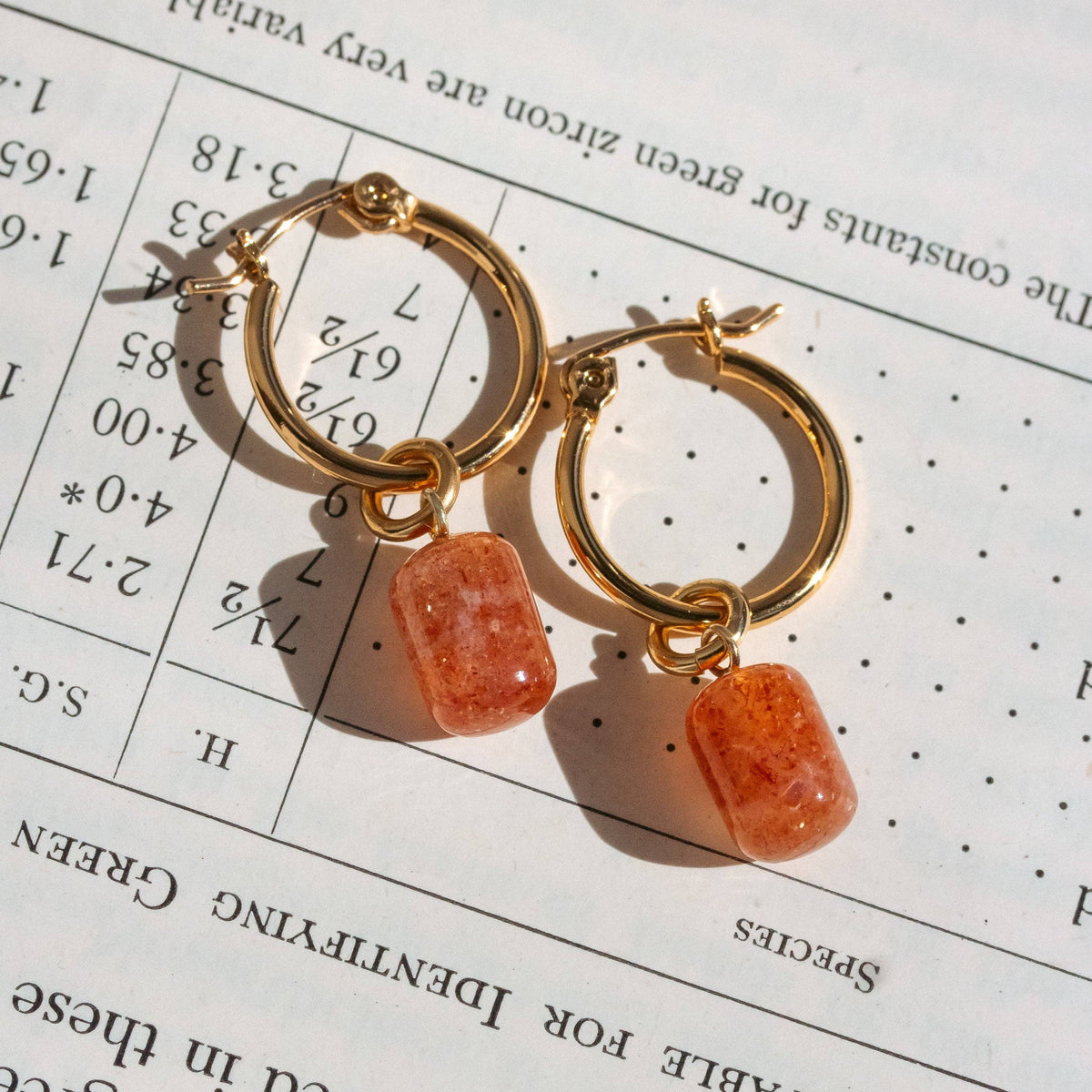 Sunstone Pill Drop Hoop Earrings