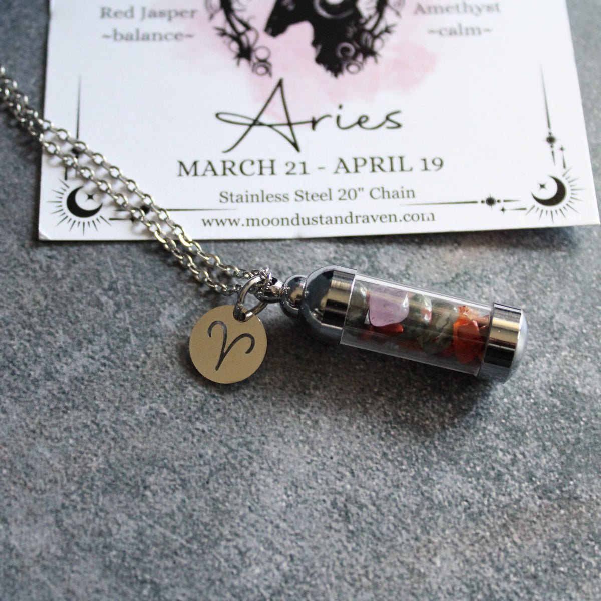 Aries Crystal Vial Necklace