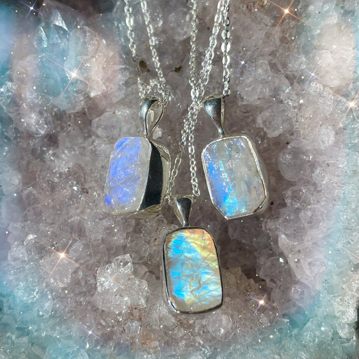 Rainbow Moonstone Crystal Pendant Necklace