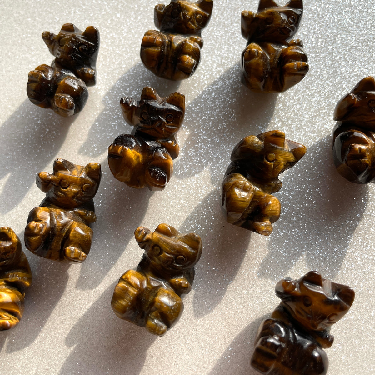 Tiger's Eye Playful Cat Carvings - Mini
