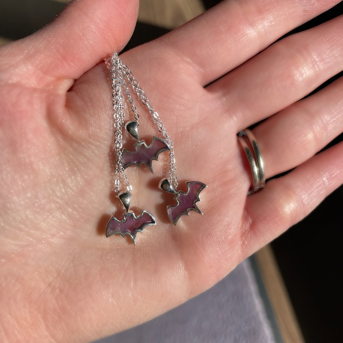 Amethyst Bat Pendant Necklace