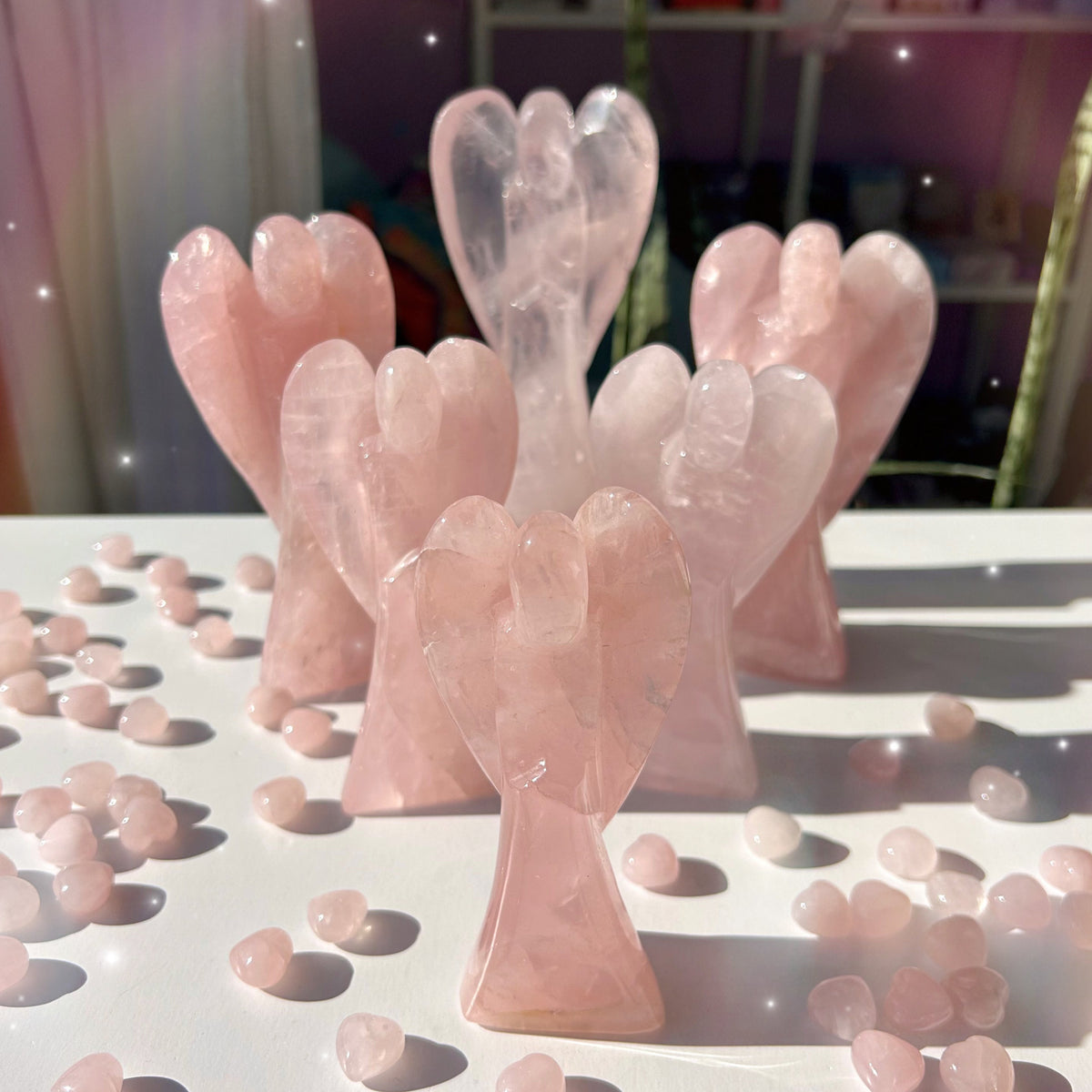 Large Rose Quartz Angel Carvings