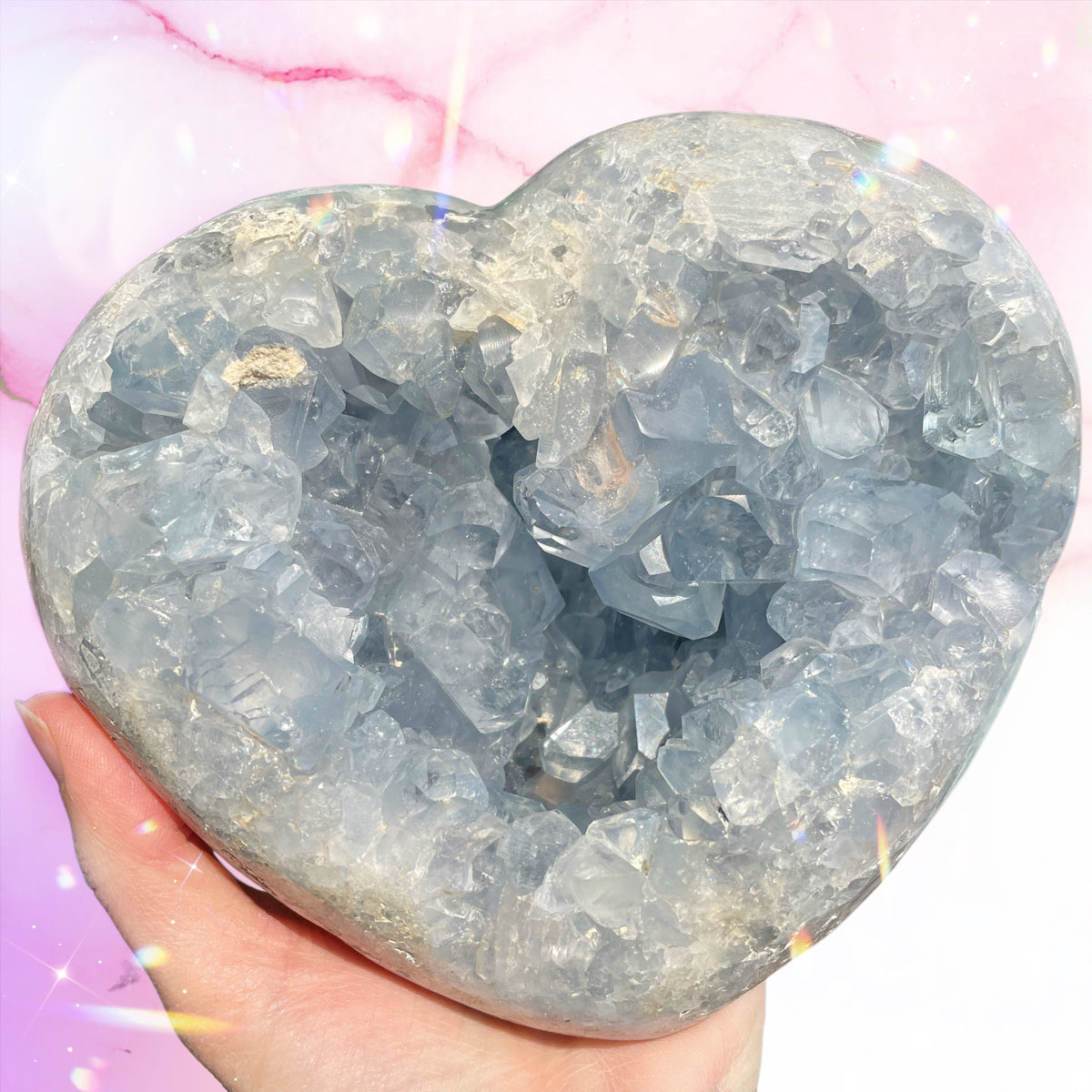 Celestite Cluster Statement Heart