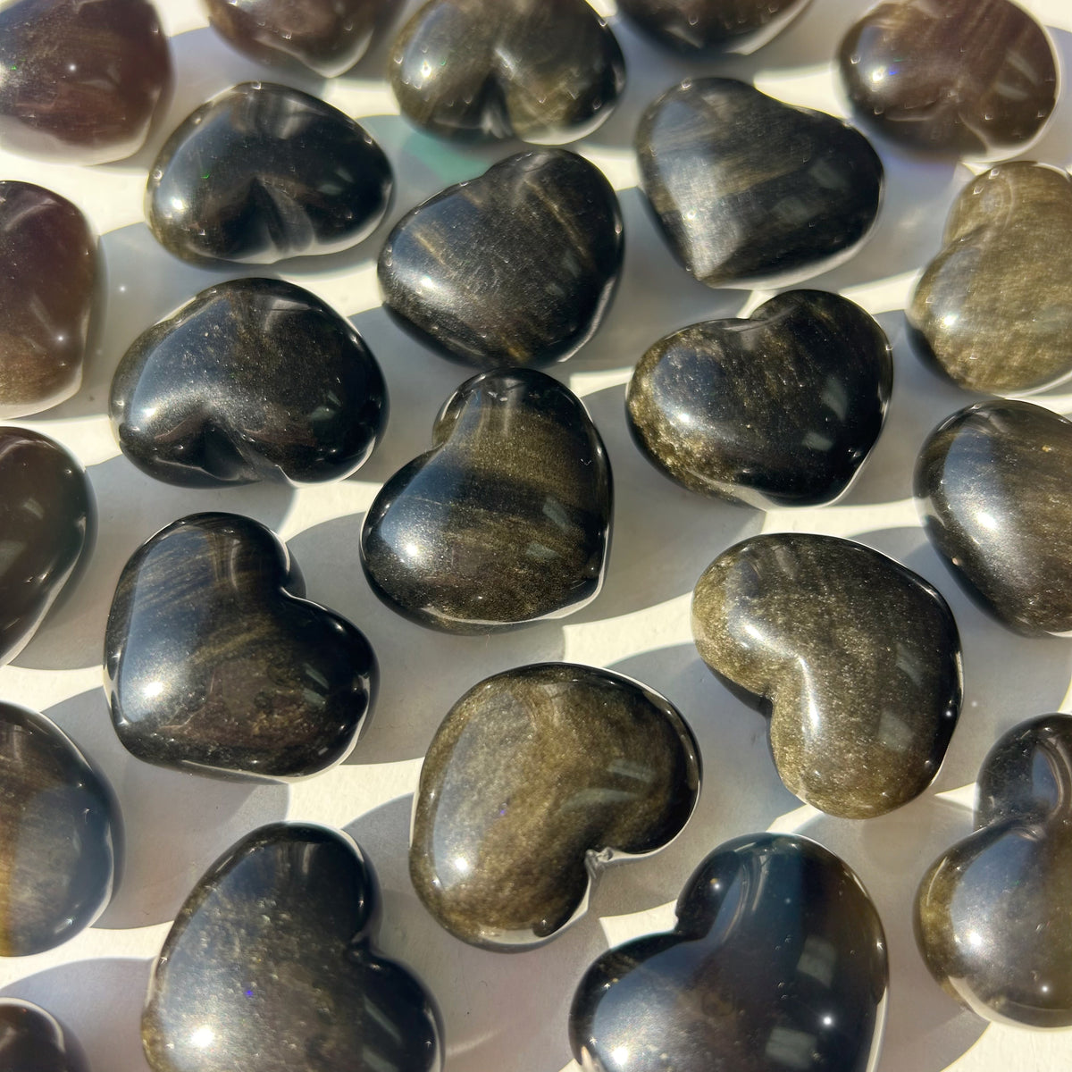 Gold Sheen Obsidian Hearts