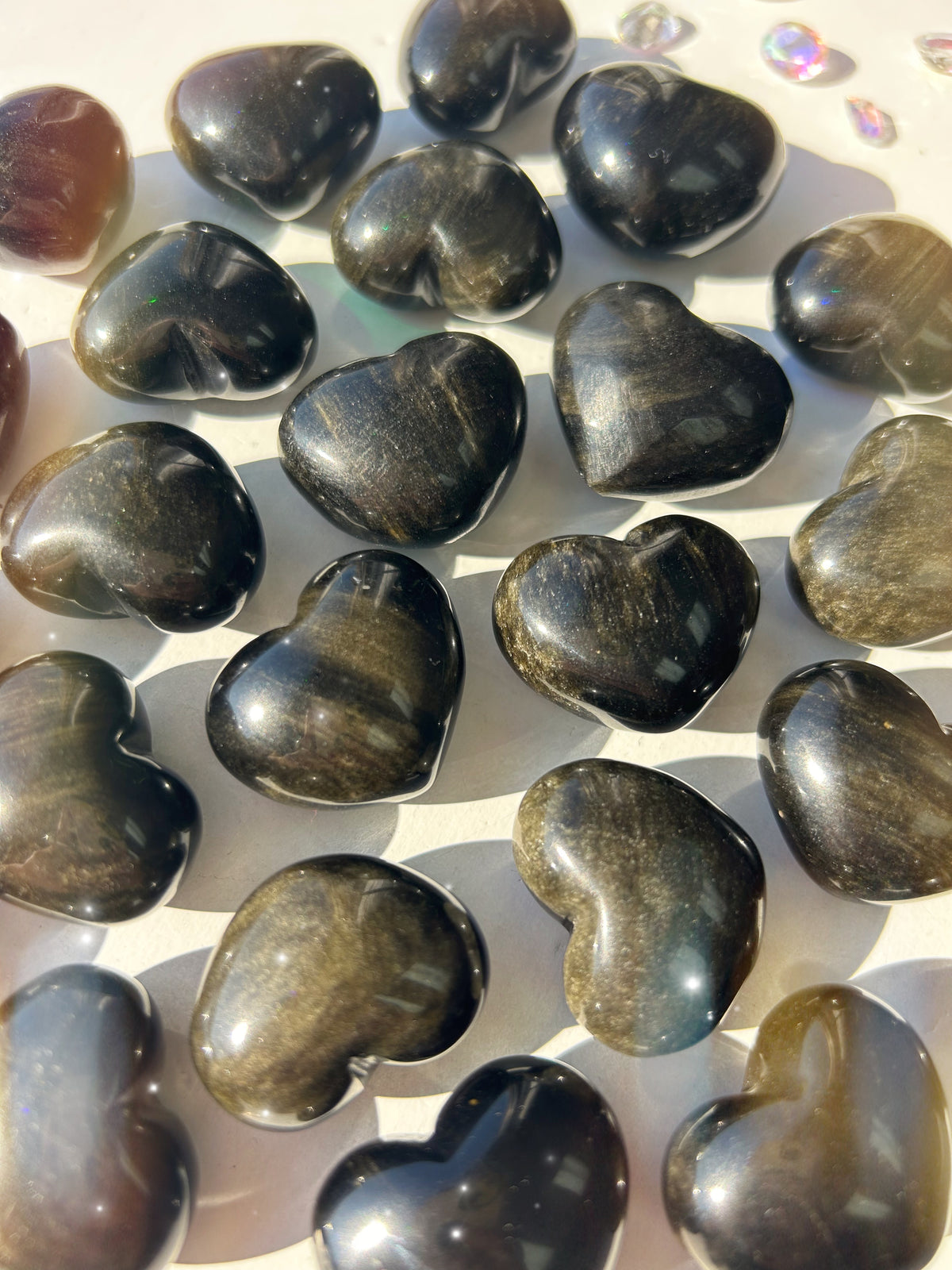 Gold Sheen Obsidian Hearts