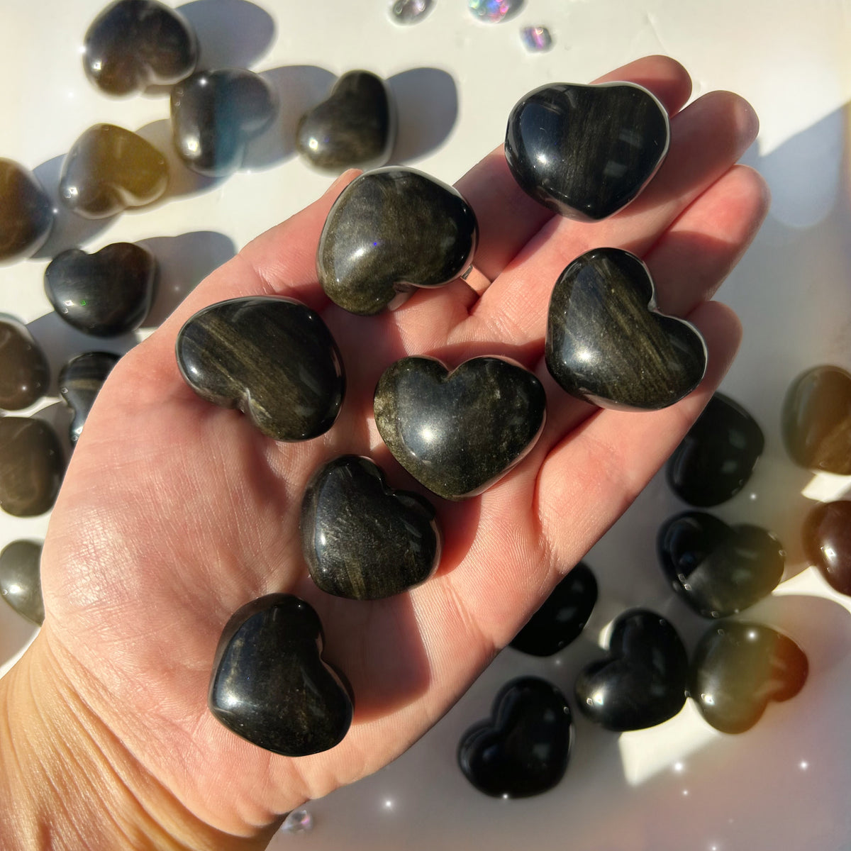 Gold Sheen Obsidian Hearts