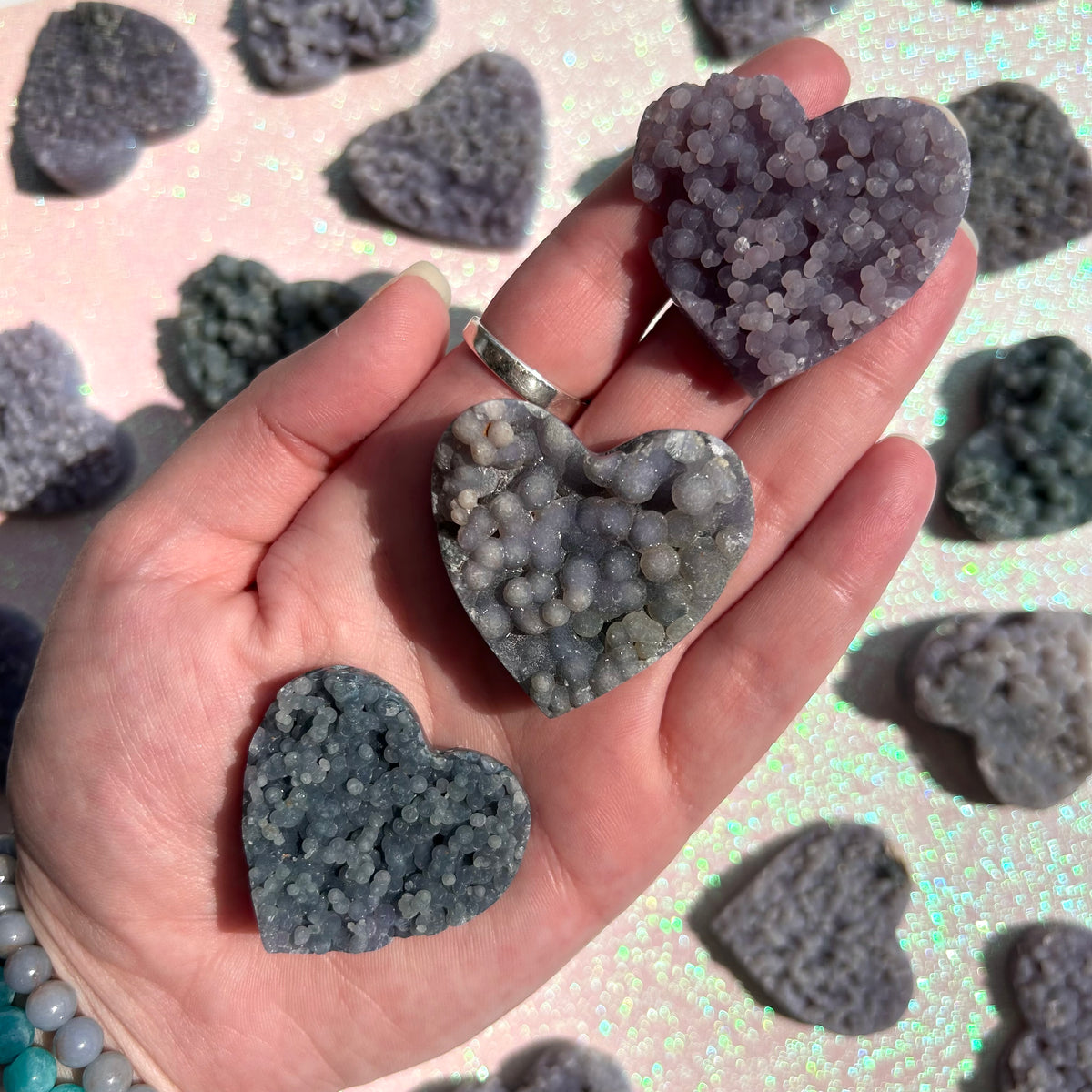 Grape Agate Hearts (Flat Backed)