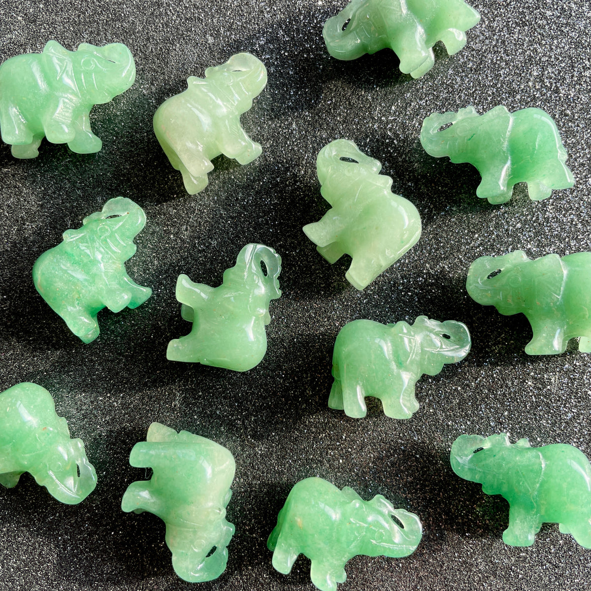 Green Aventurine Elephant Carvings - Mini