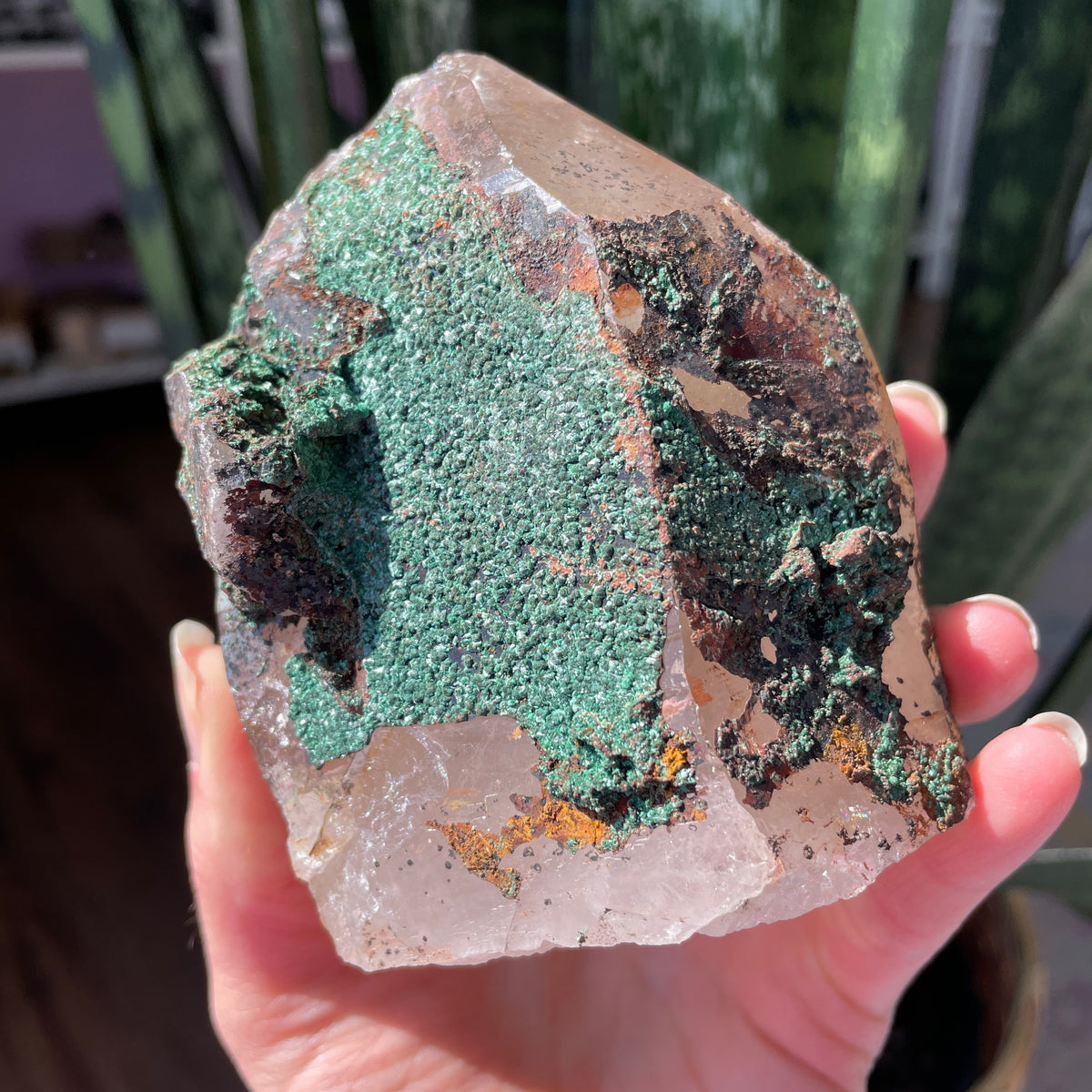 Quartz with Fibrous Malachite Statement Specimen