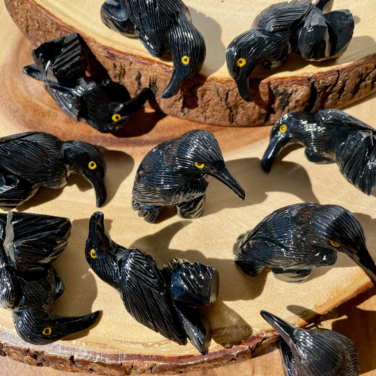Black Obsidian Raven Carvings