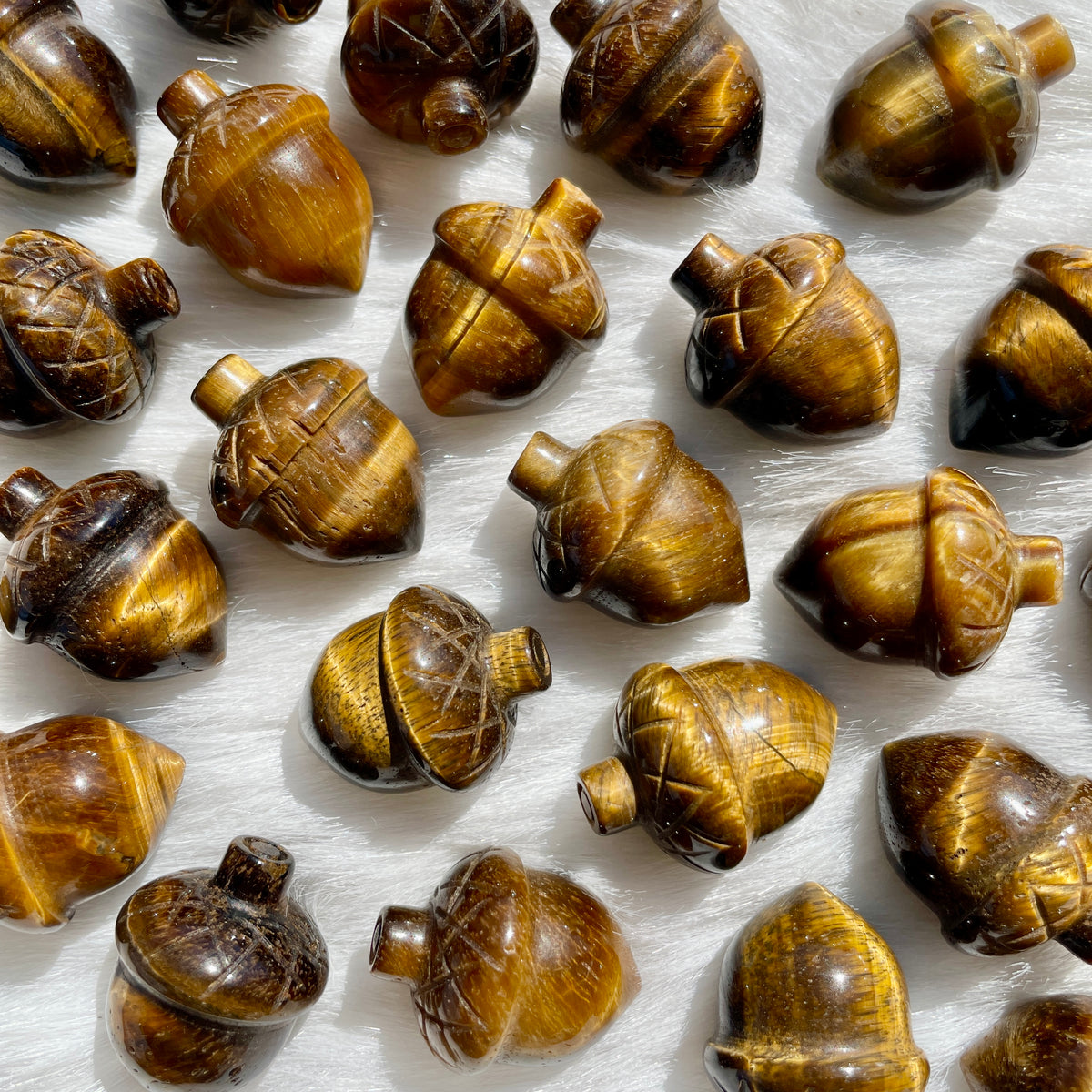 Tiger's Eye Acorn Carvings