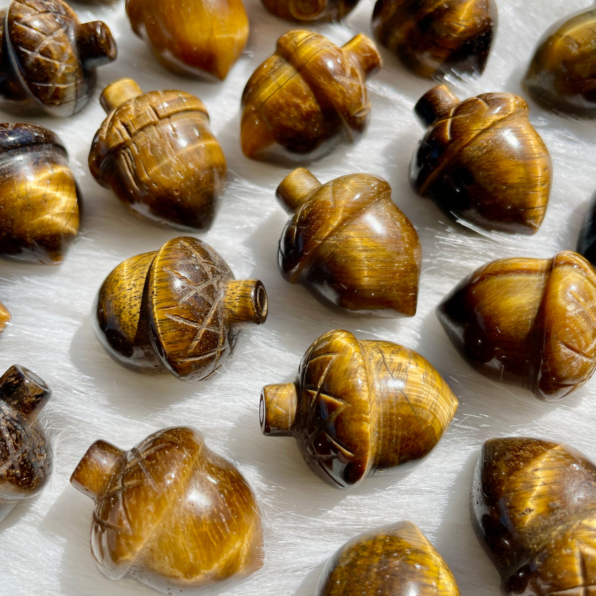 Tiger's Eye Acorn Carvings