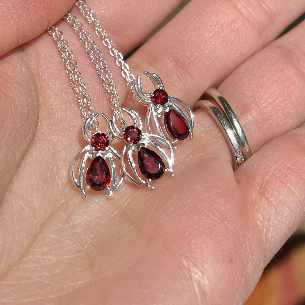 Garnet Spider Pendant Necklace