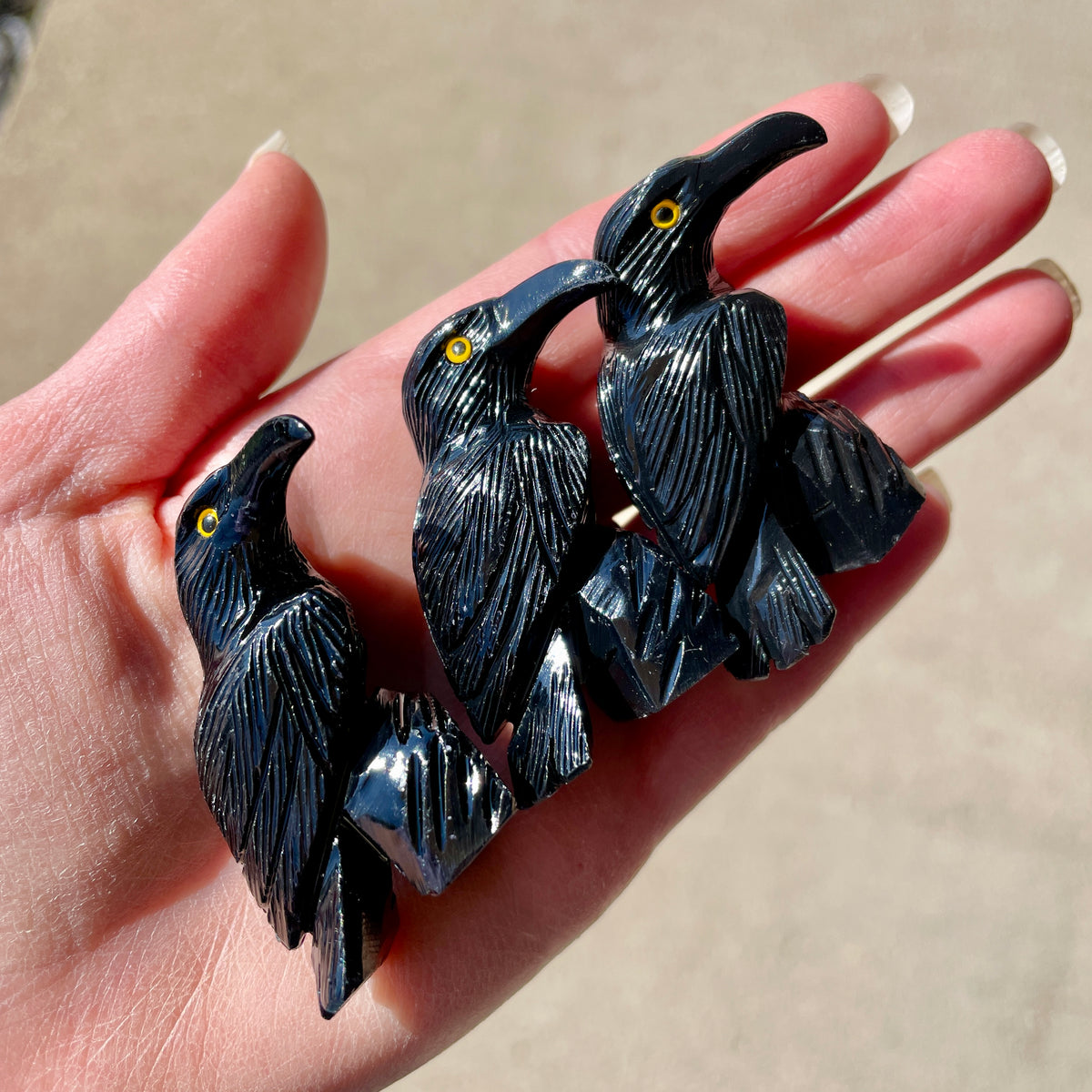 Black Obsidian Raven Carvings