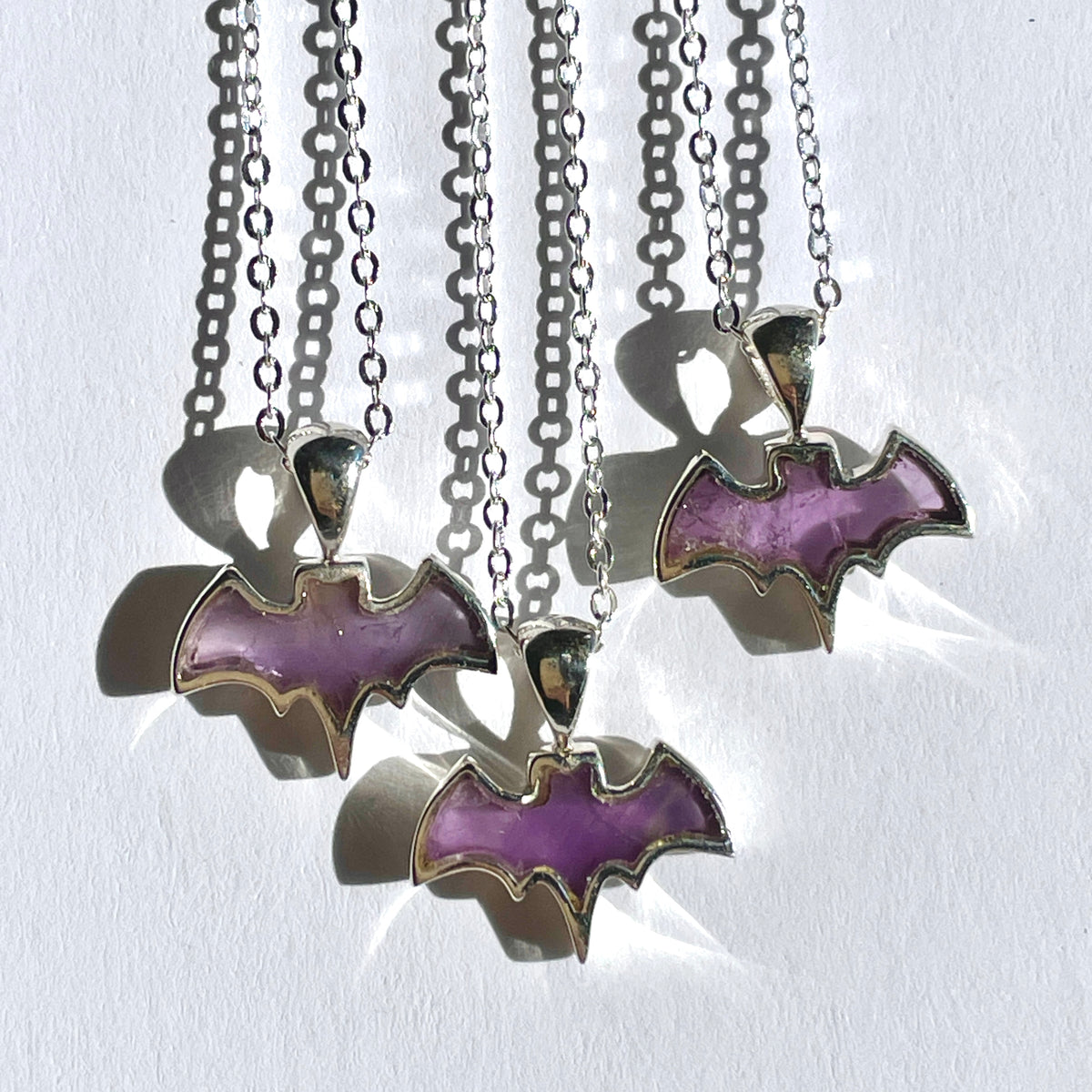 Amethyst Bat Pendant Necklace