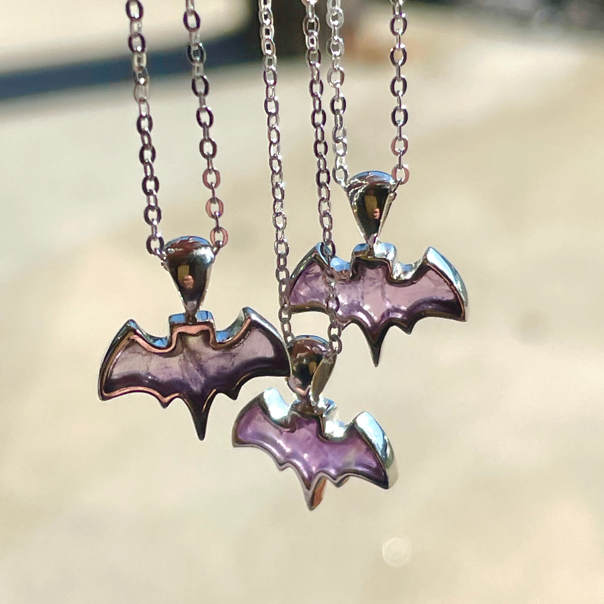Amethyst Bat Pendant Necklace