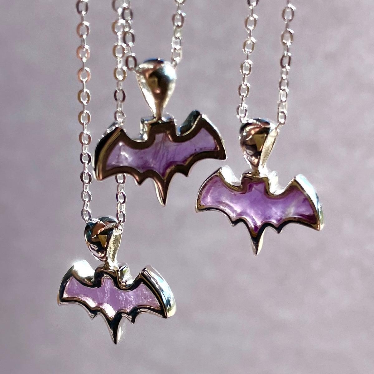 Amethyst Bat Pendant Necklace