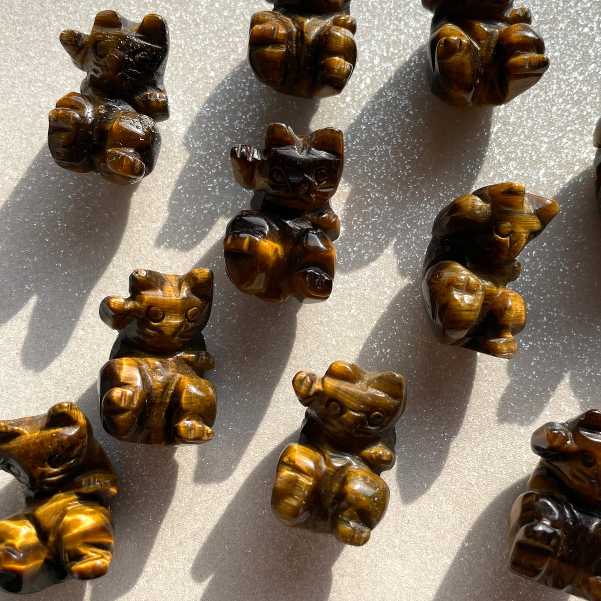 Tiger's Eye Playful Cat Carvings - Mini