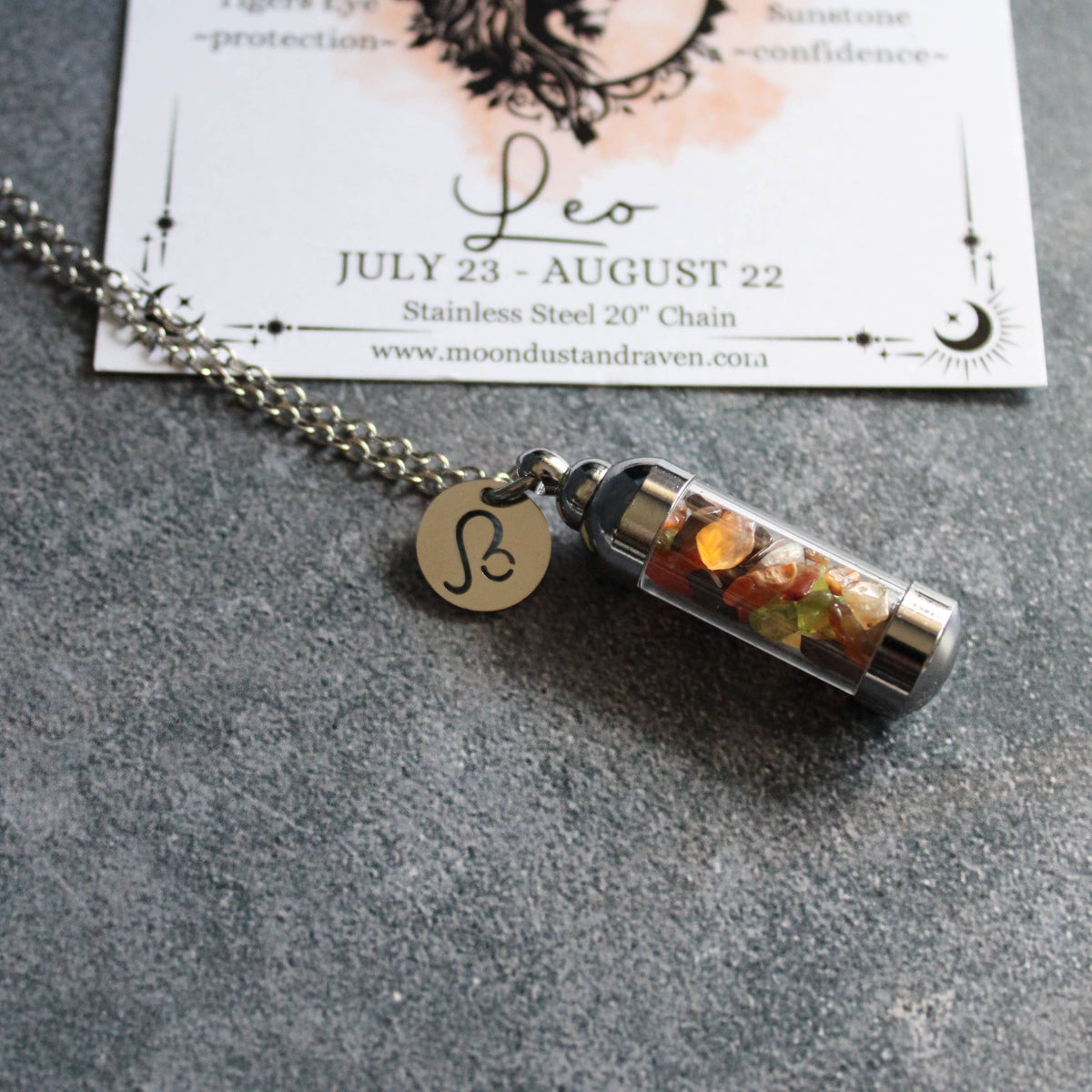 Leo Crystal Vial Necklace