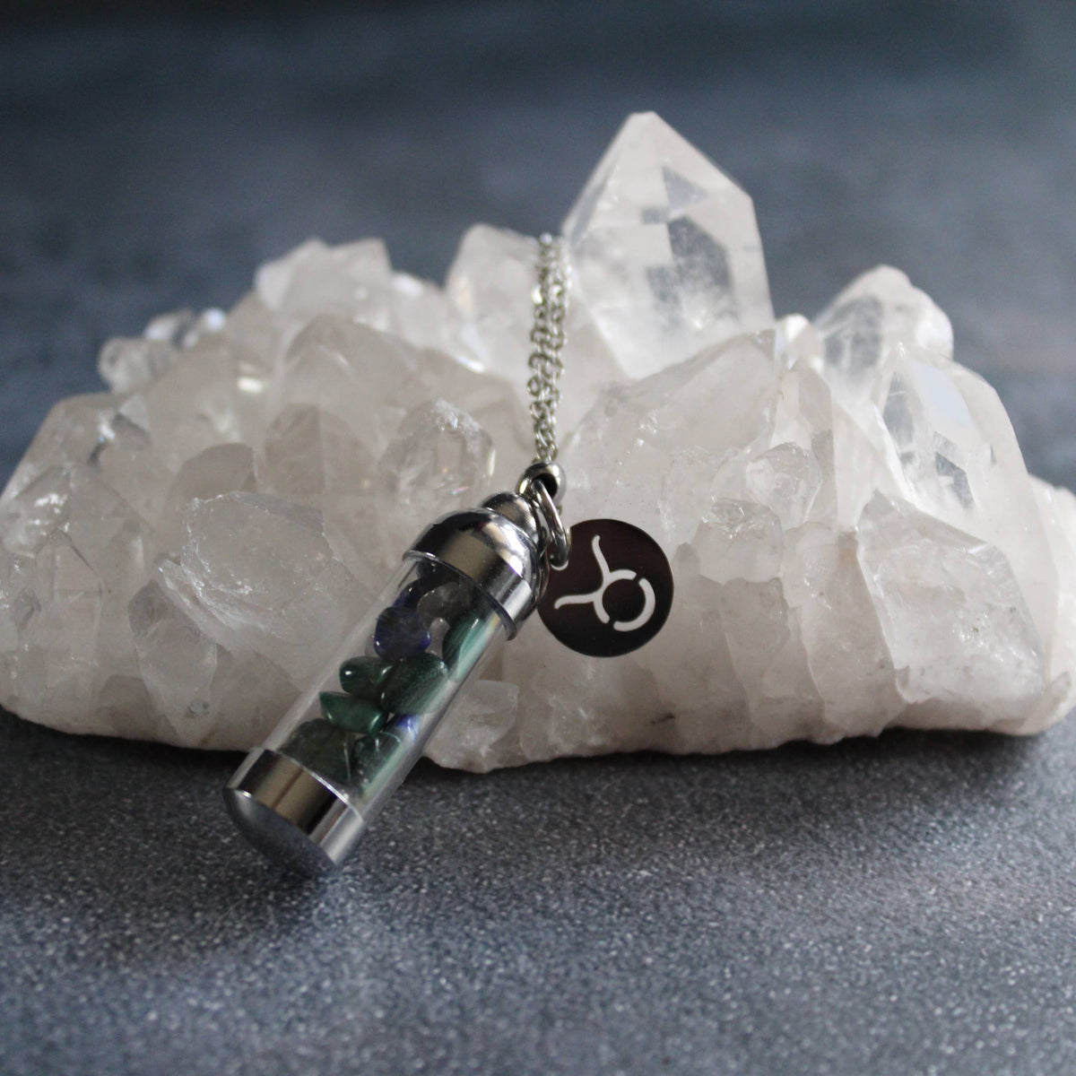 Taurus Crystal Vial Necklace