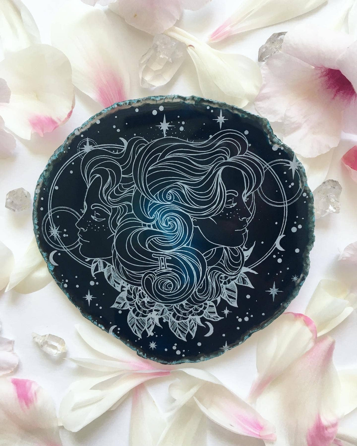 Gemini Zodiac Symbol Agate Slice