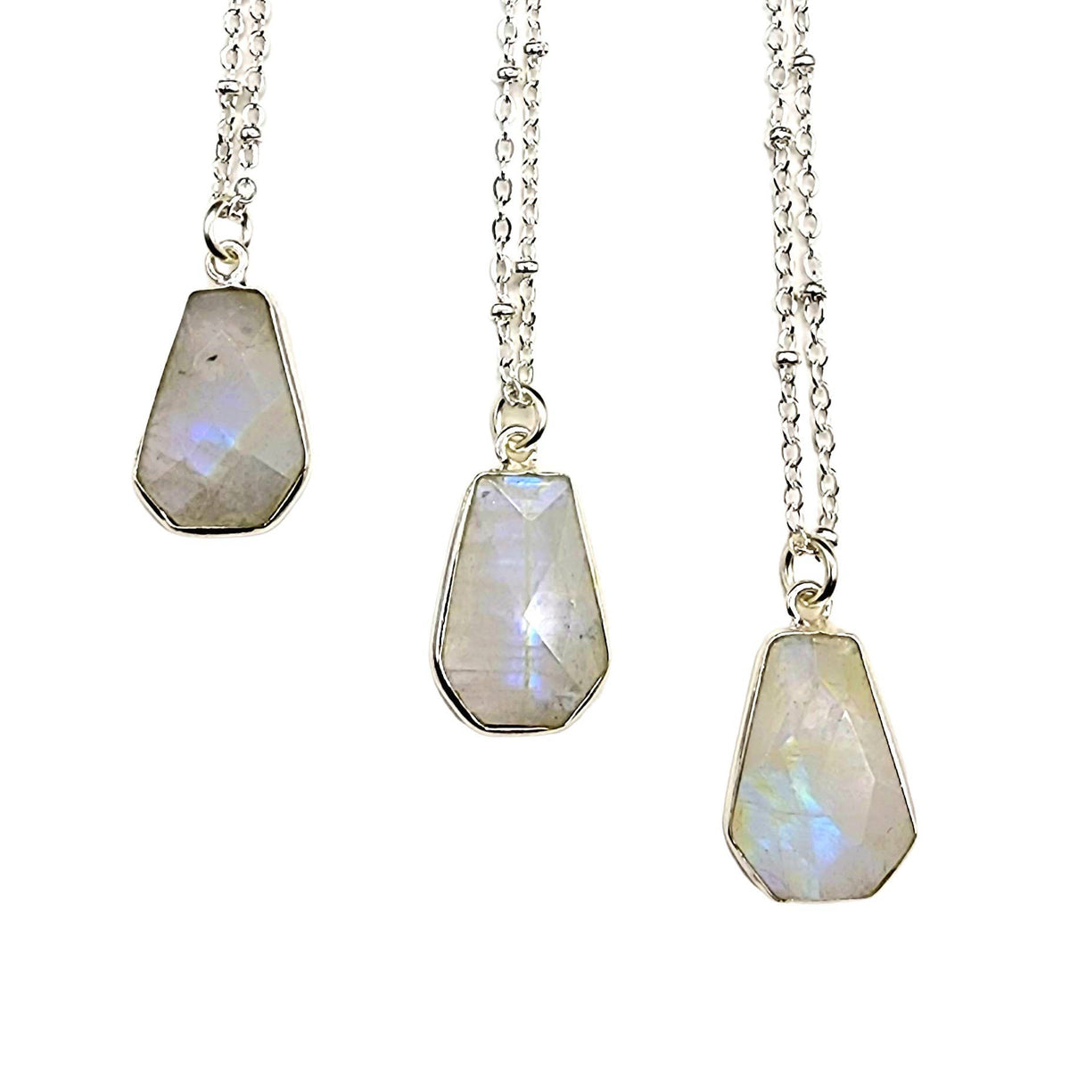 Rainbow Moonstone Dainty Faceted Coffin Necklace