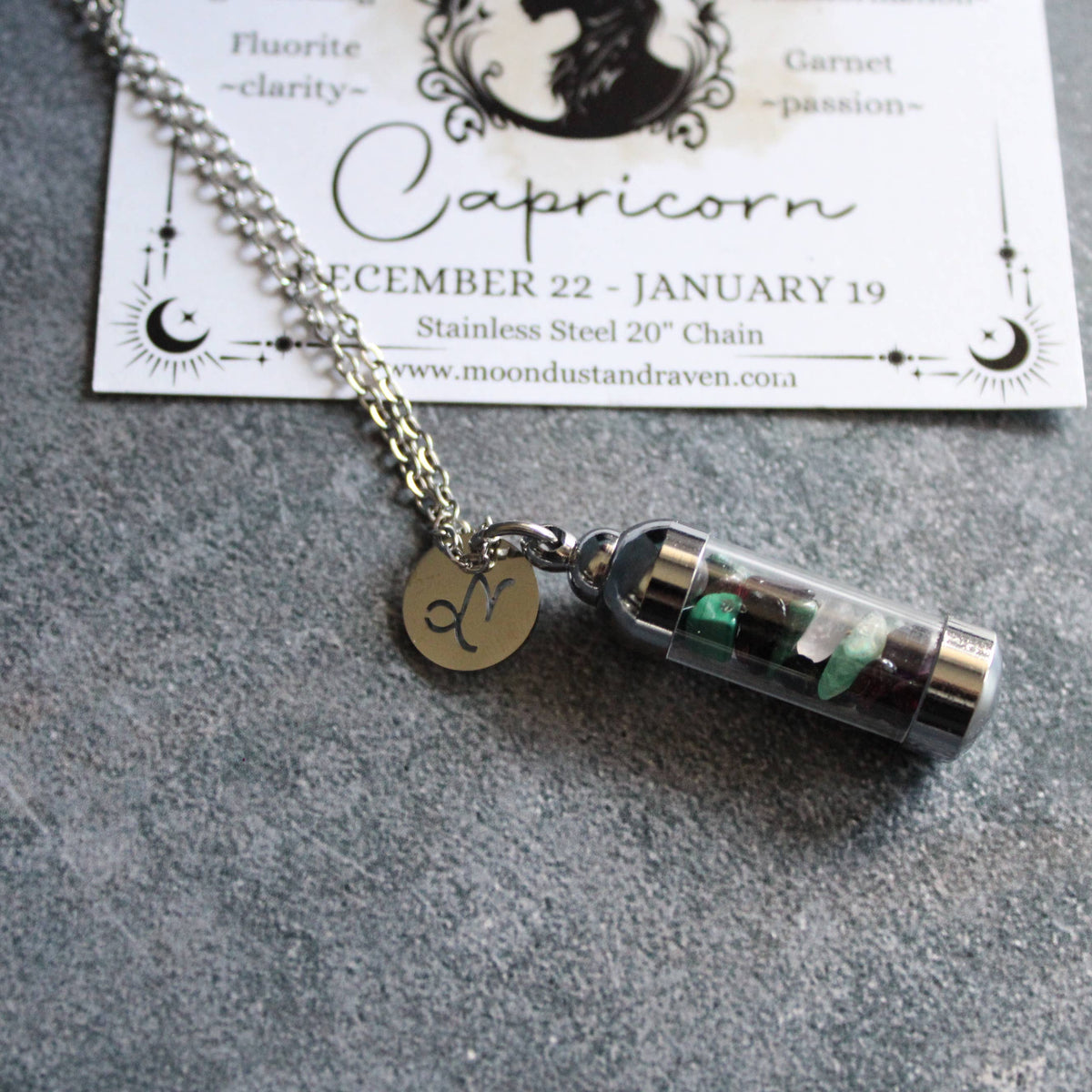 Capricorn Crystal Vial Necklace