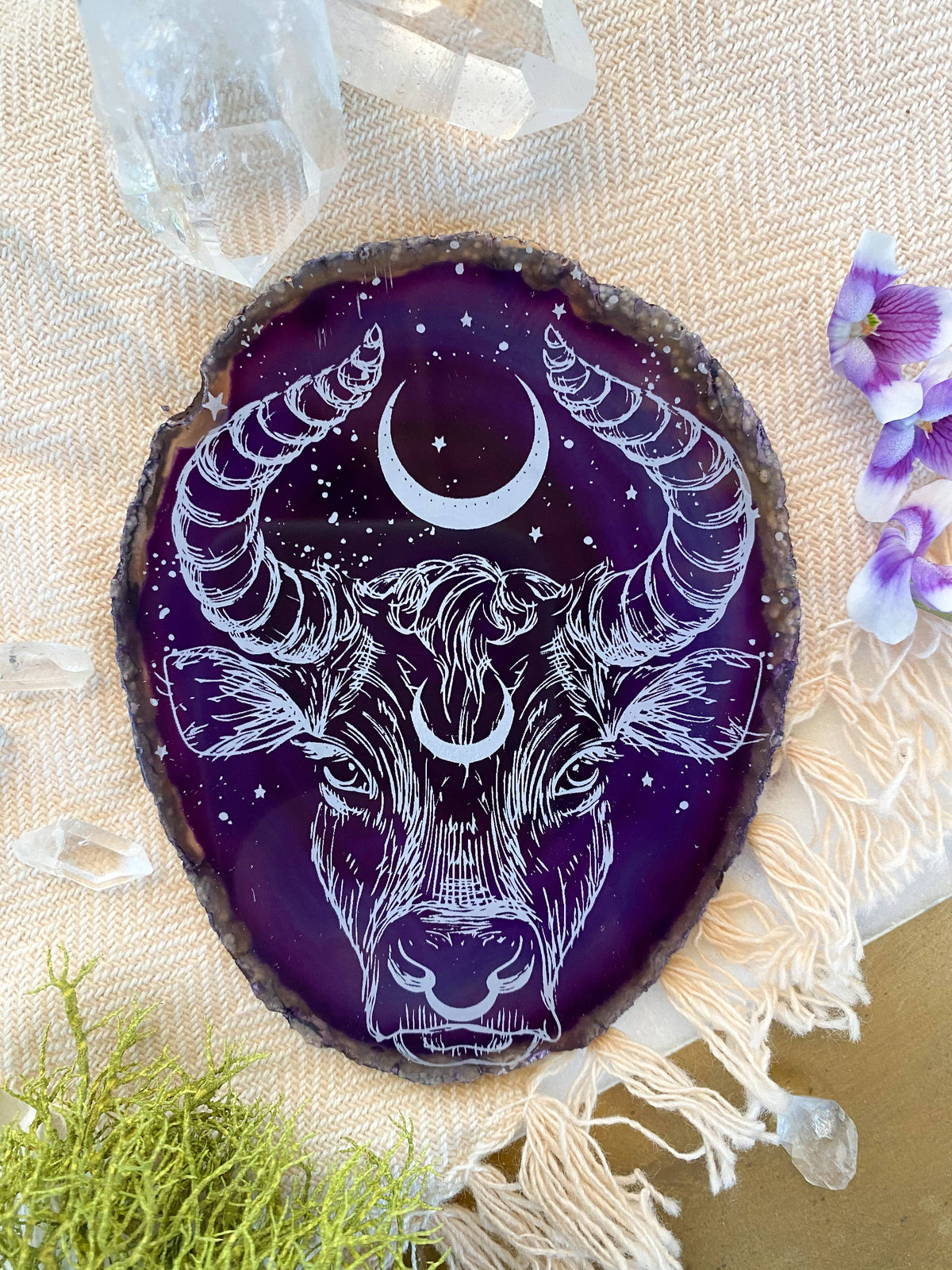 Taurus Zodiac Symbol Agate Slice