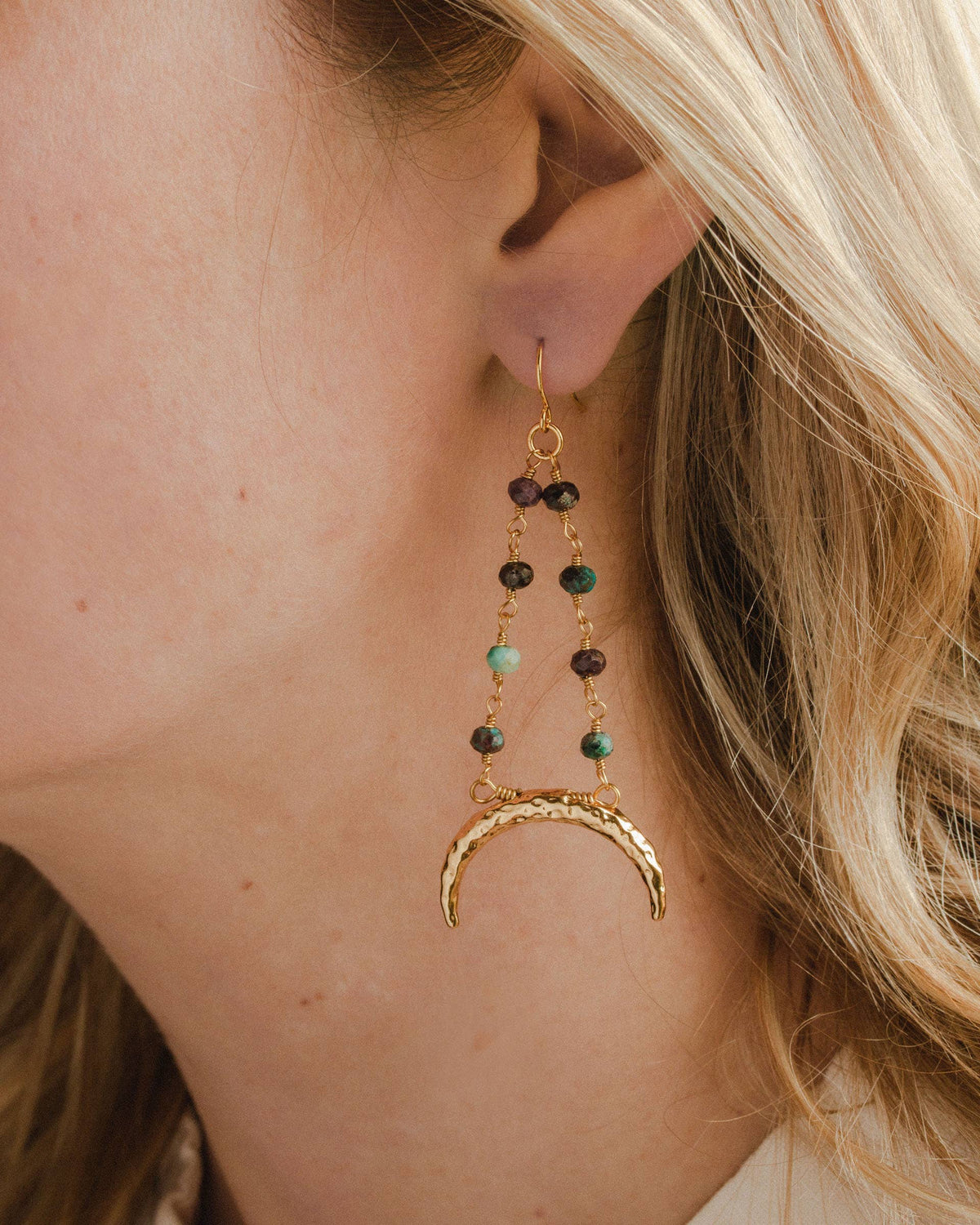 Chrysocolla Gold Moon Drop Earrings