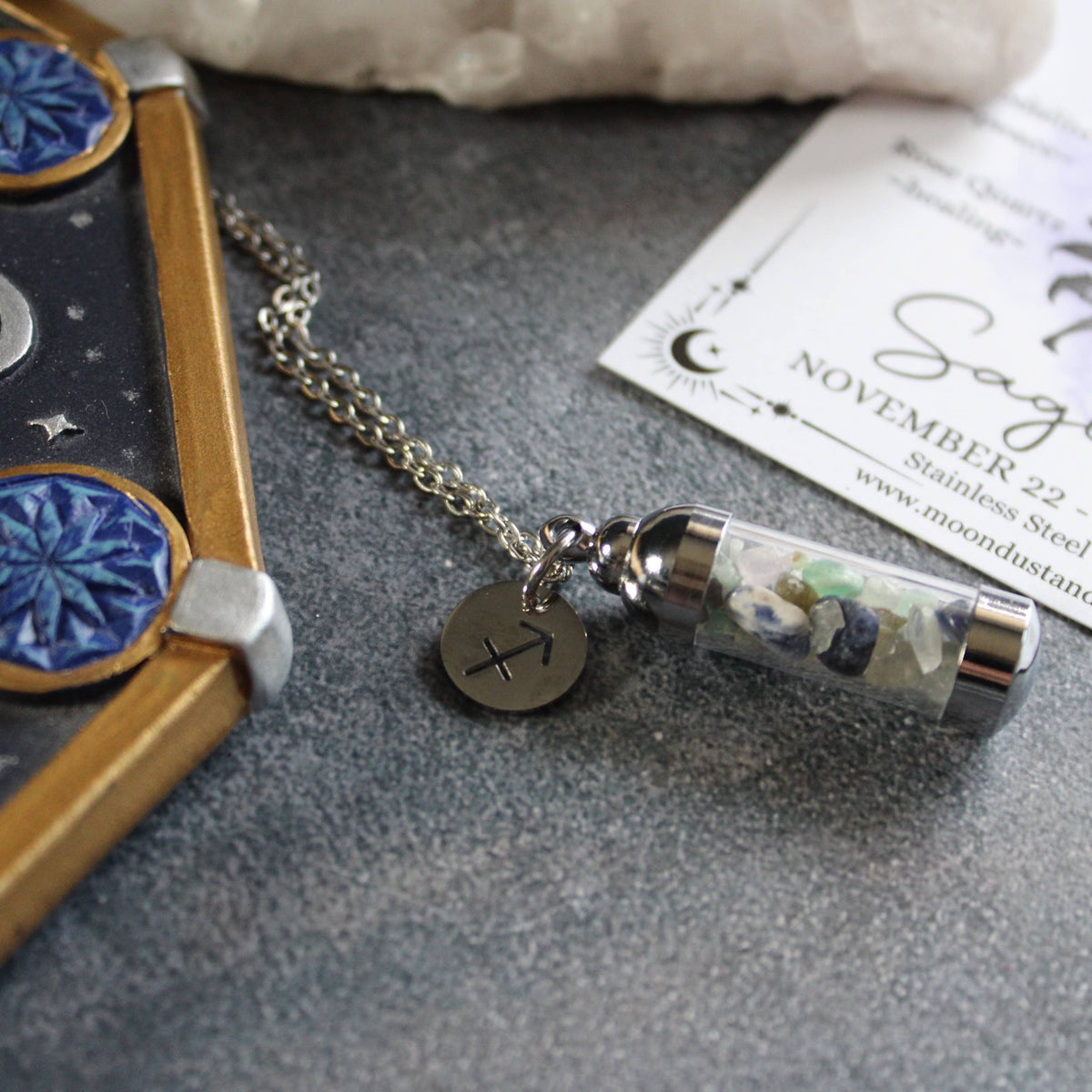 Sagittarius Crystal Vial Necklace