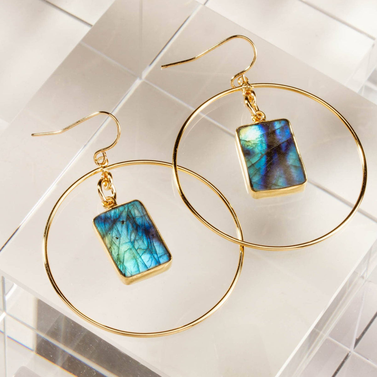 Labradorite Gold Hoop Earrings