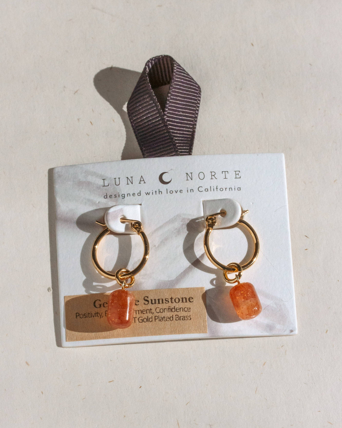 Sunstone Pill Drop Hoop Earrings