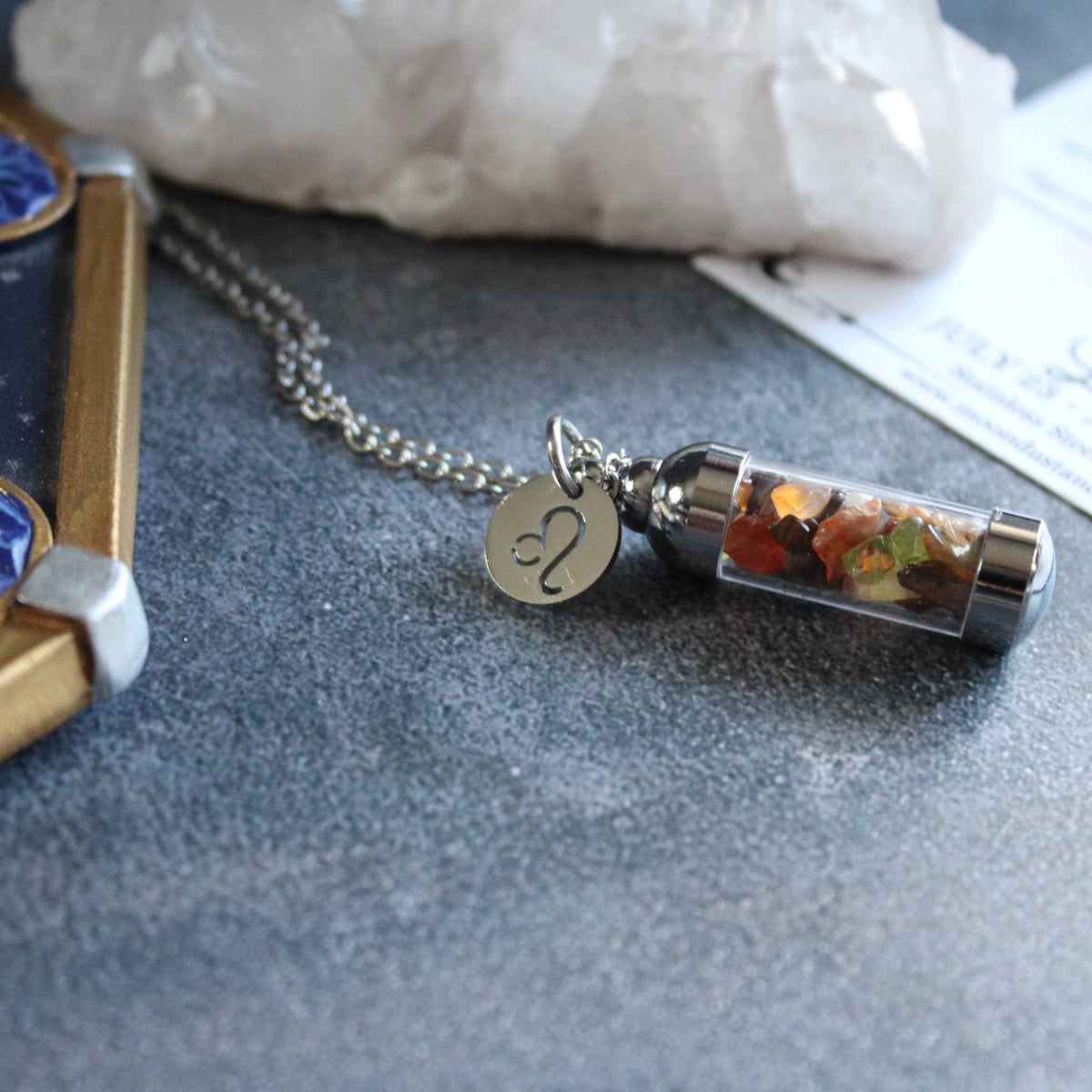 Leo Crystal Vial Necklace