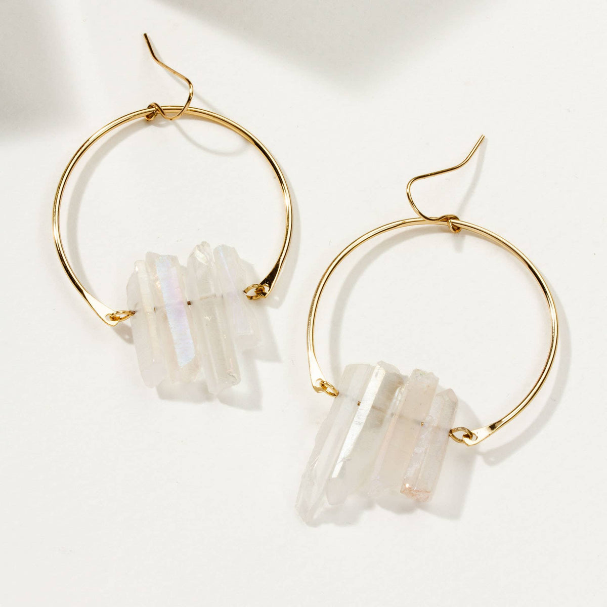 Angel Aura Quartz Gold Hoop Earrings