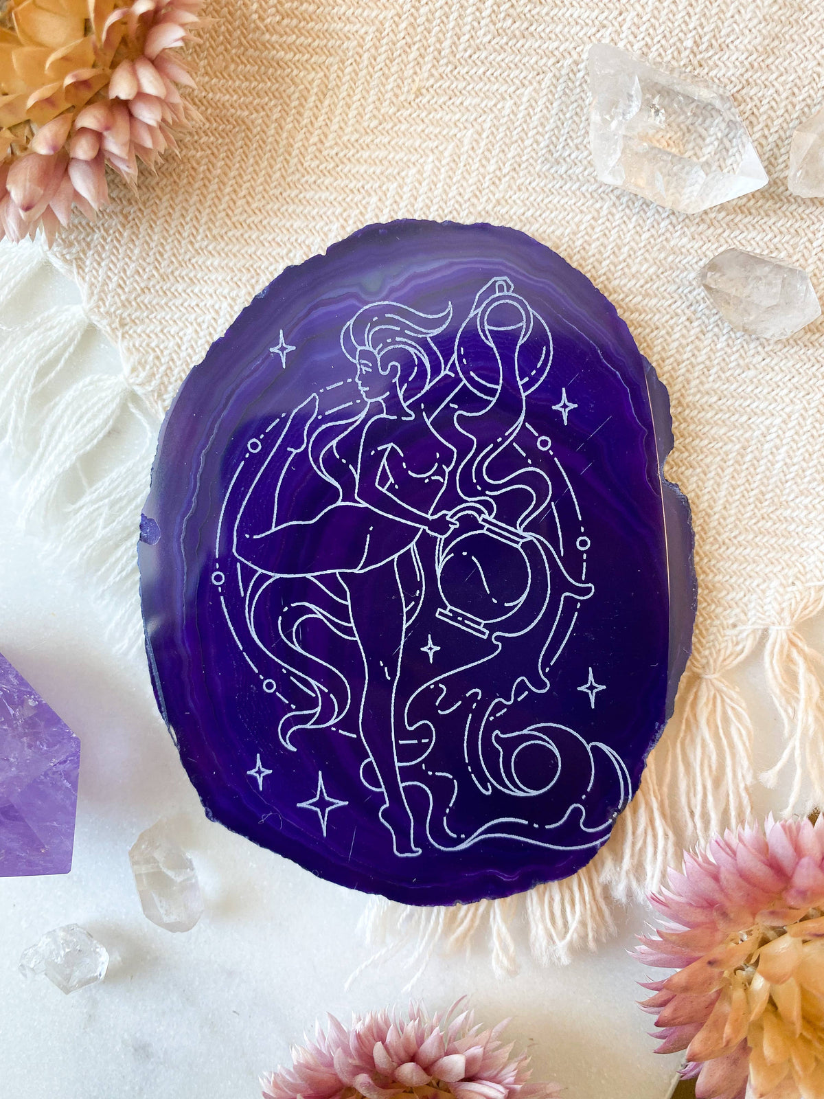 Aquarius Zodiac Symbol Agate Slice