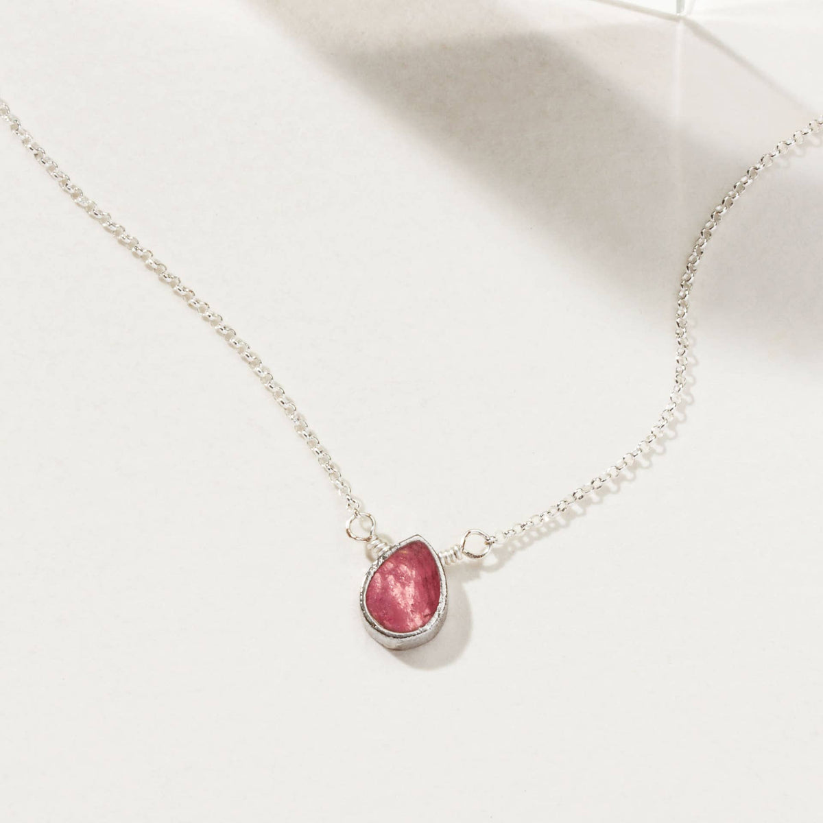 Ruby Tourmaline Silver Delicate Necklace