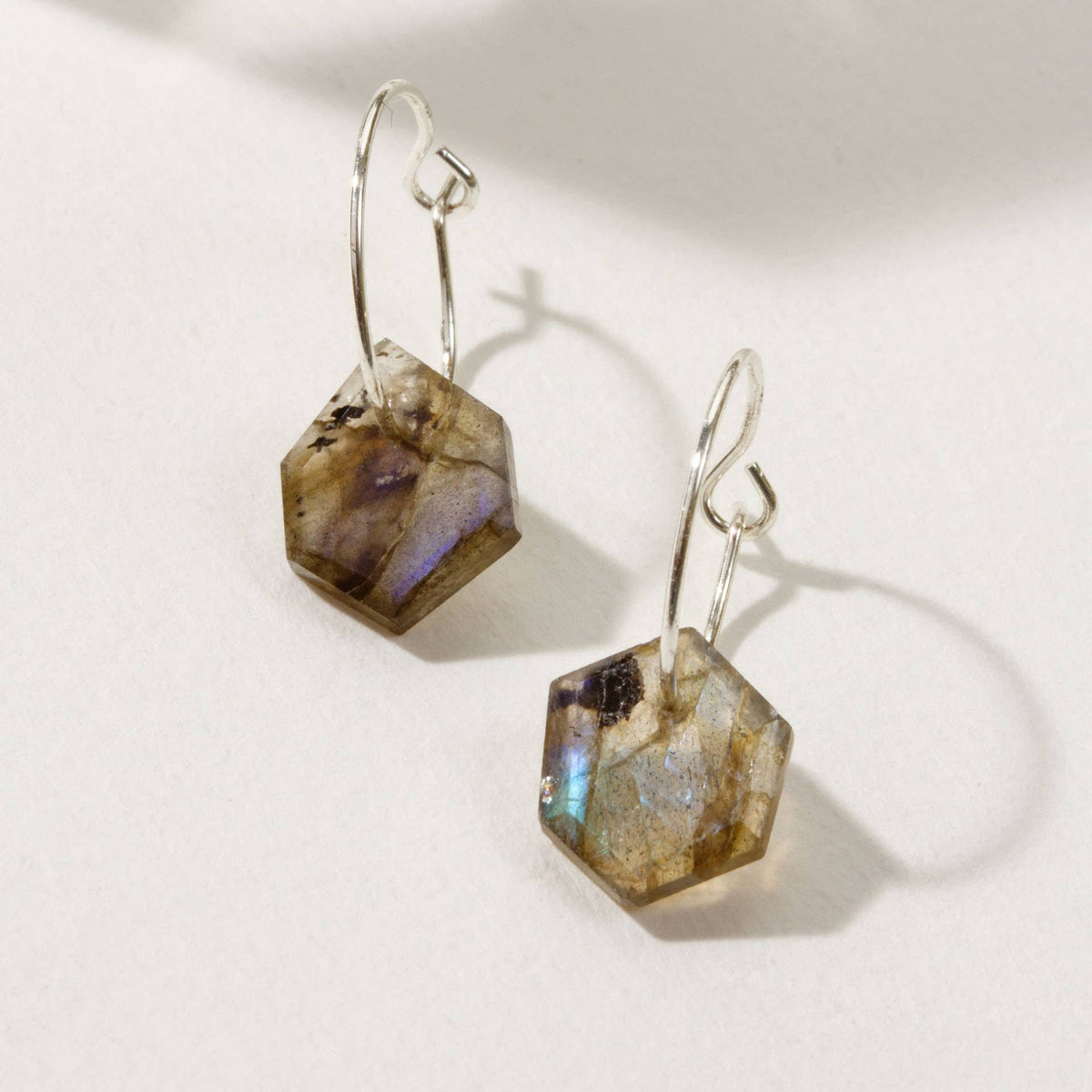 Labradorite Geometric Mini Hoop Earrings