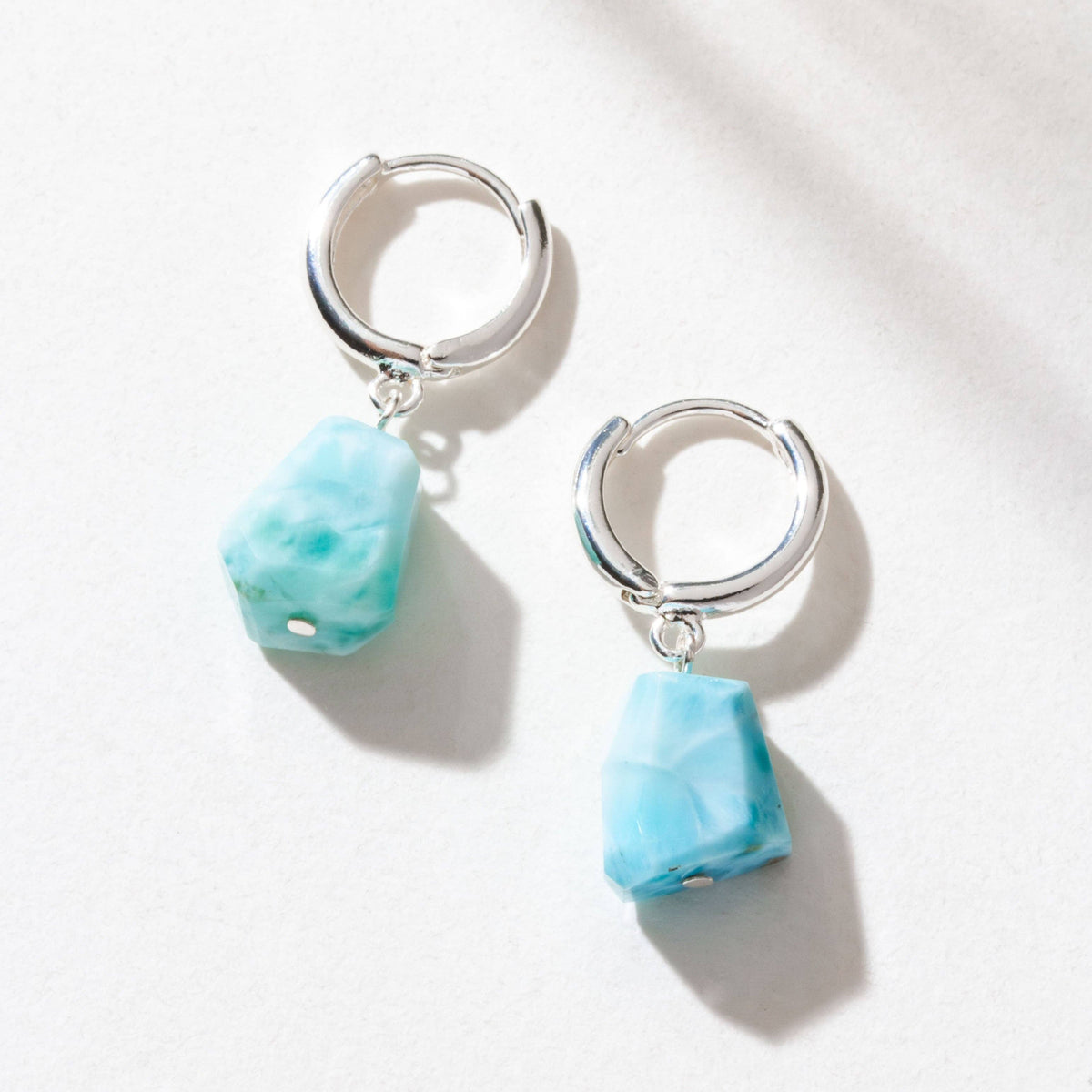 Larimar Sterling Silver Tropical Tide Huggie Hoop Earrings