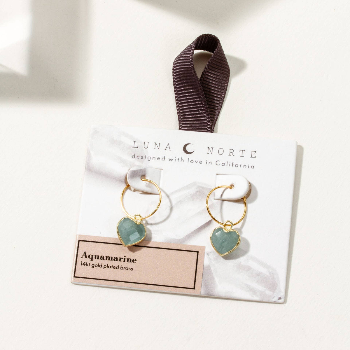 Aquamarine - Heart Mini Hoop Earrings