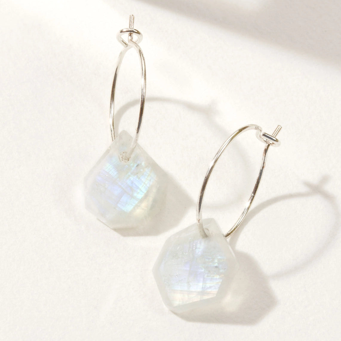 Rainbow Moonstone Geometric Mini Hoop Earrings