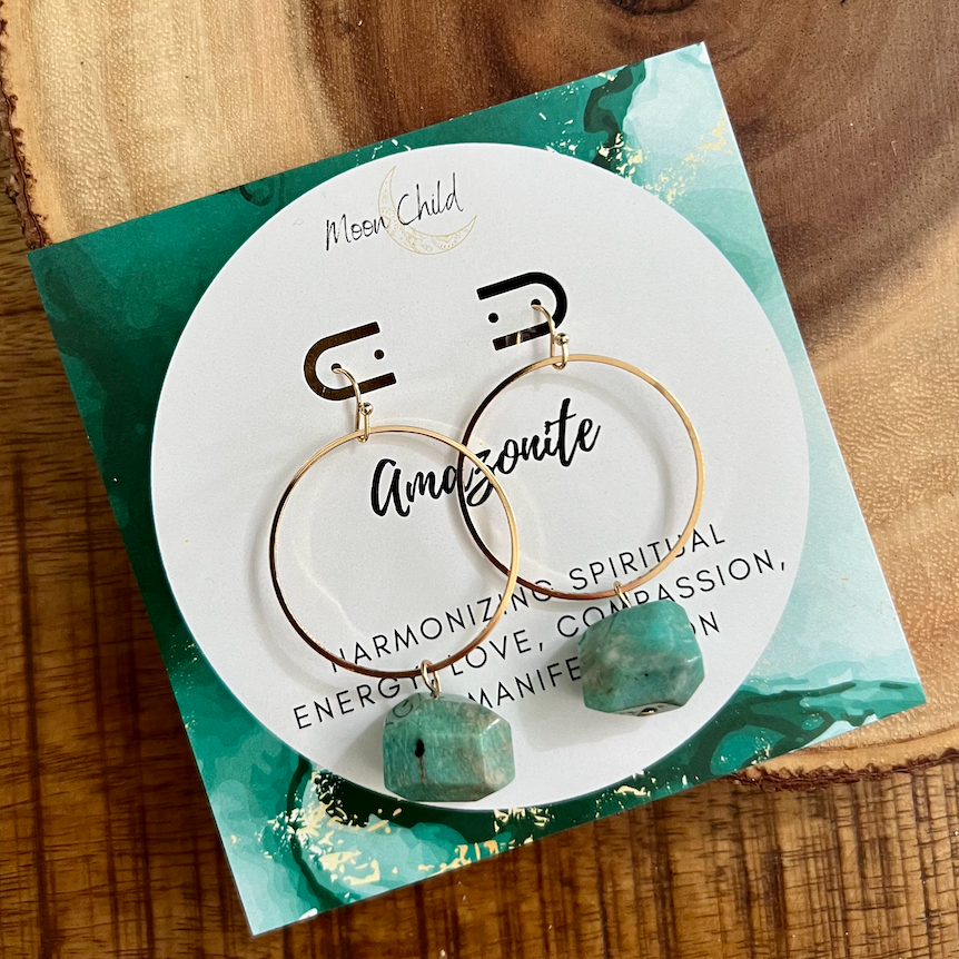 Amazonite Orb Gemstone Gold Earrings