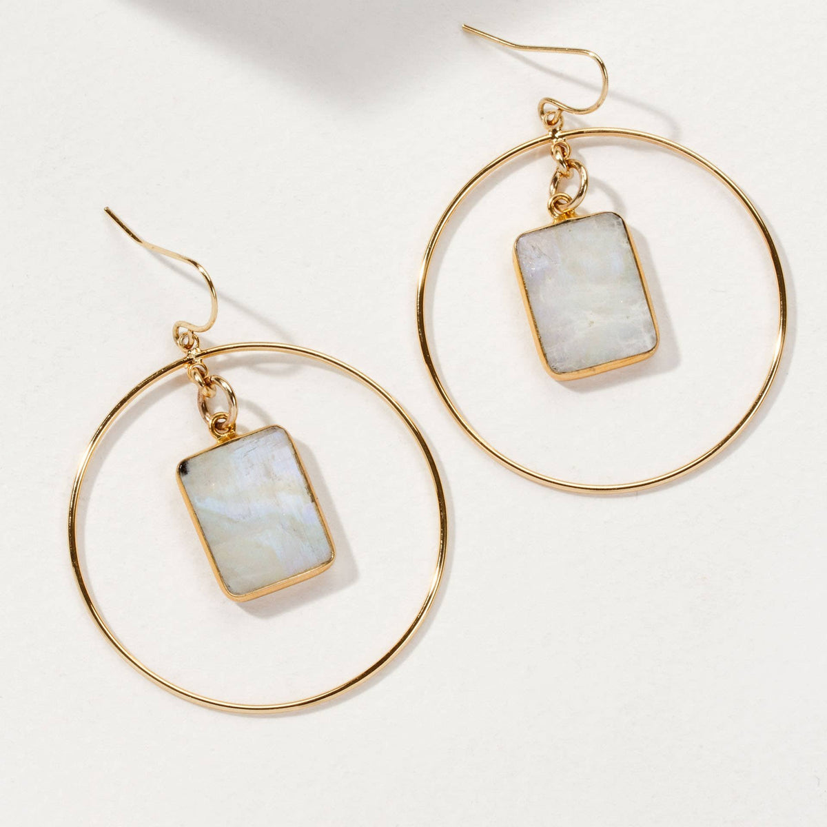 Rainbow Moonstone Gold Hoop Earrings