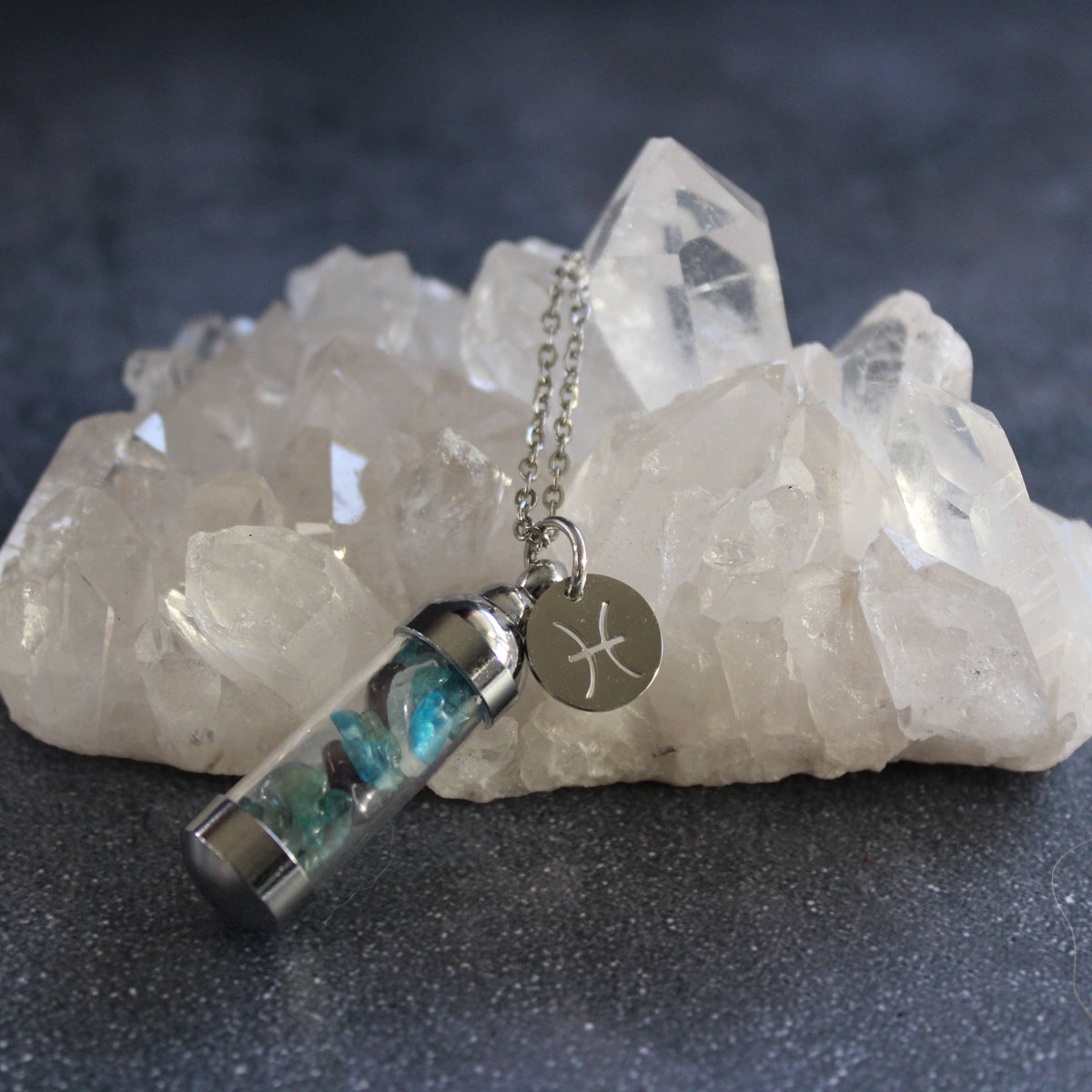Pisces Crystal Vial Necklace