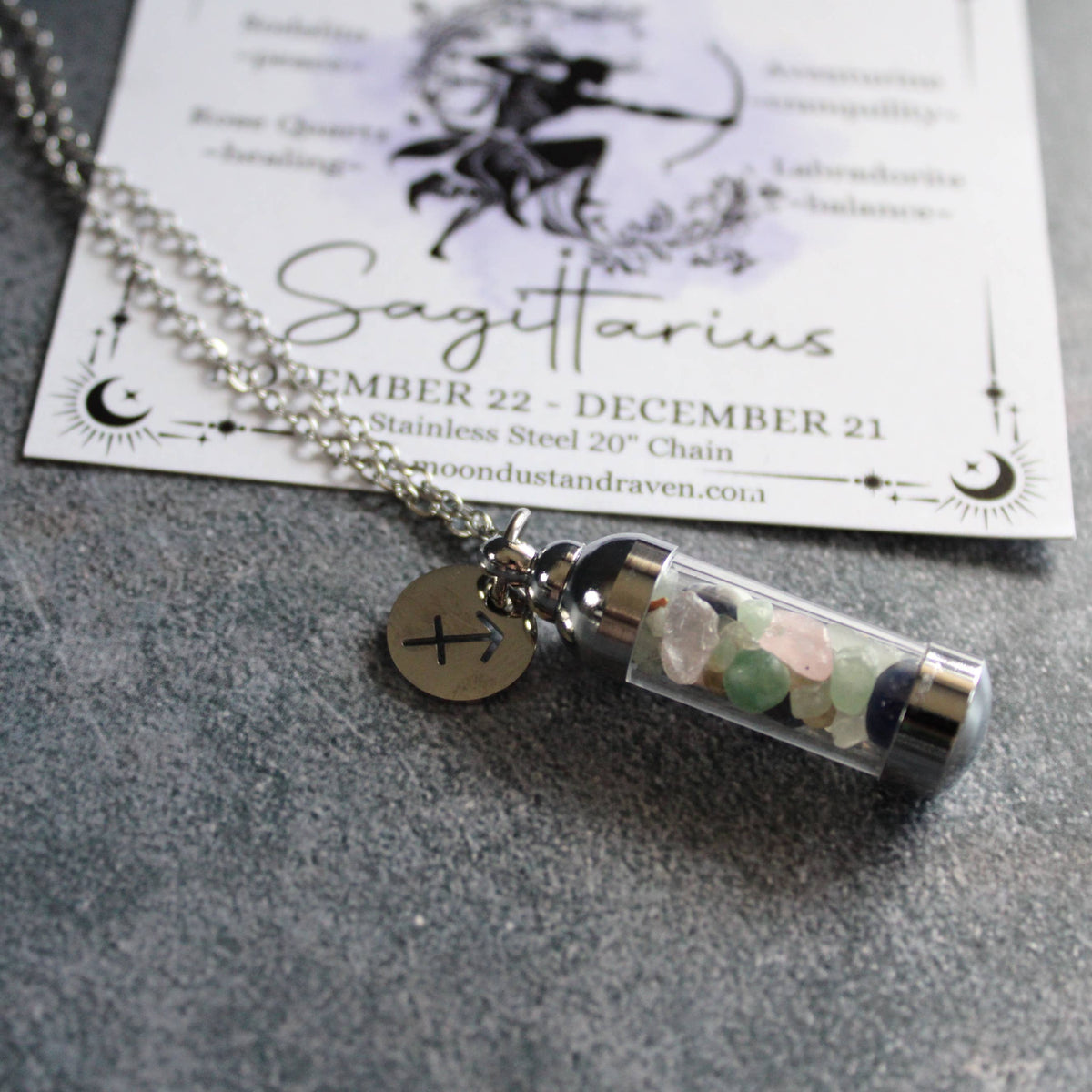 Sagittarius Crystal Vial Necklace